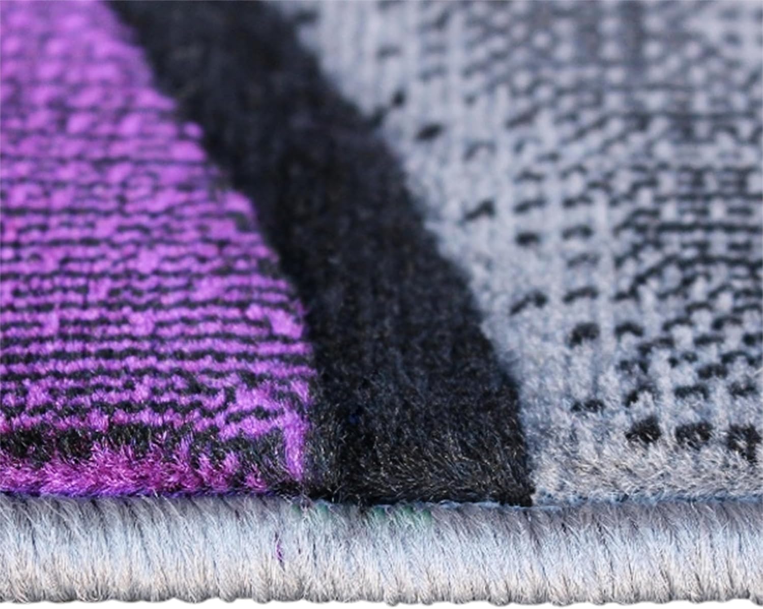 EMMA + OLIVER Urbane Plush Olefin Accent Rug - Abstract Geometric Pattern - Gradient Gray Shades with Vibrant Purple Accents - 8x10 - Moisture & Stain Resistant