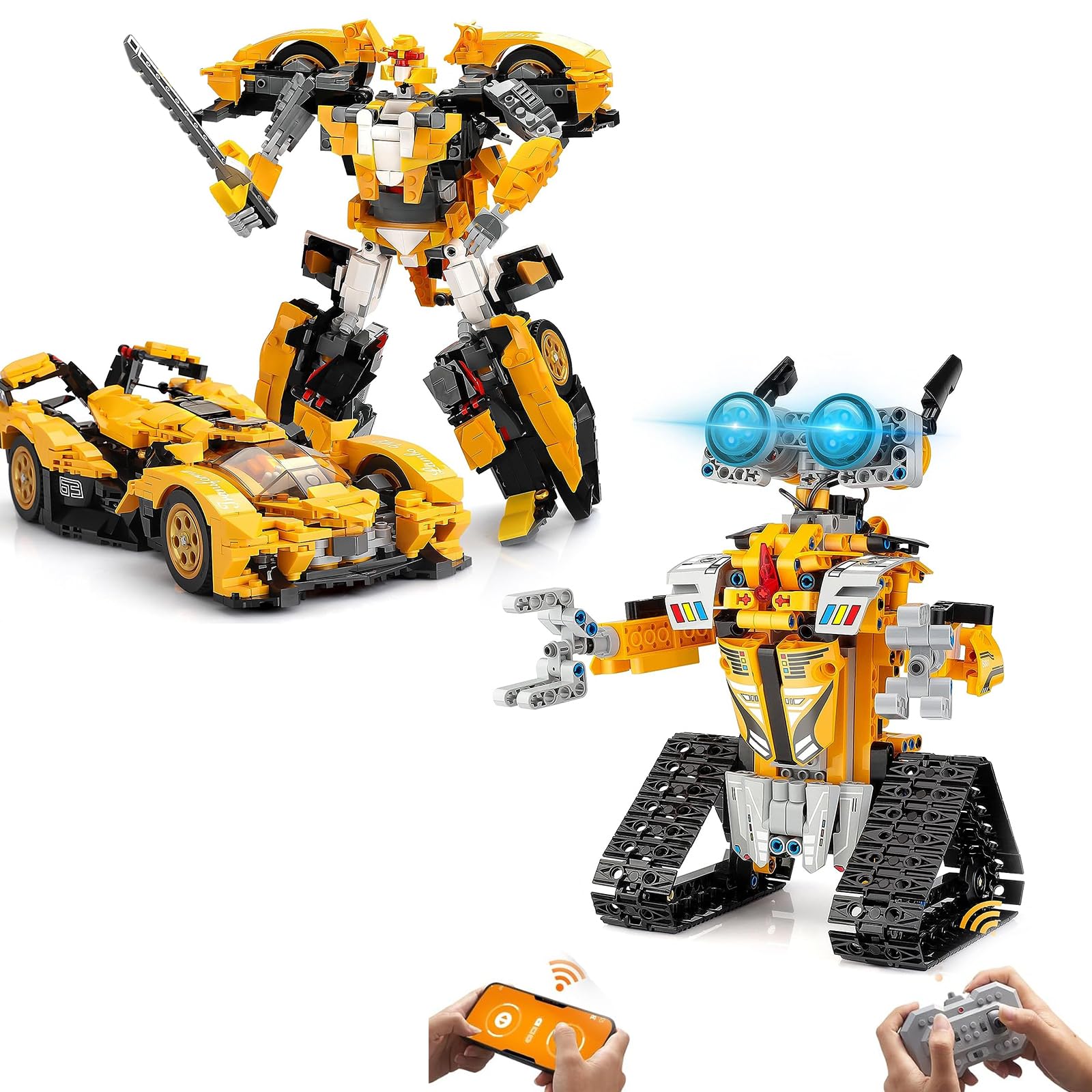 Sillbird Bundle - 2 items: Remote & APP Controlled Robot Building kit Toys Gifts for Boys Girls Age 8+, 2in1 Transforming Robot & Technic Racing Car Construction Blocks Kit