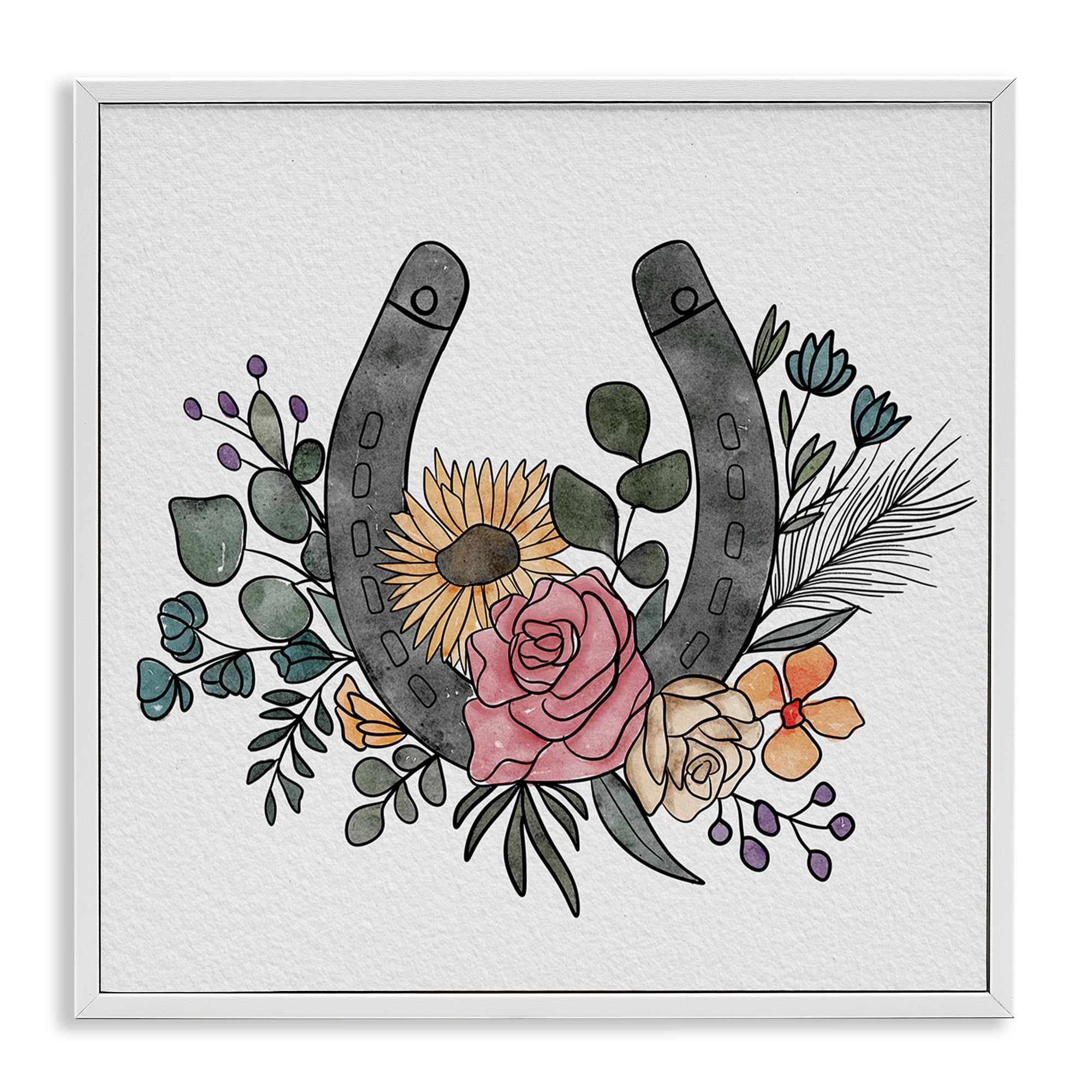 Boho Floral Horseshoe, 24 x 24 Inch Framed Giclée Print