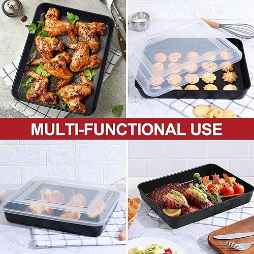 Miniatura 6 de P&P CHEF Juego de moldes para hornear con tapas, 9.7 x 12.5 pulgadas, molde rectangular para hornear pasteles de lasaña y brownie, núcleo de acero