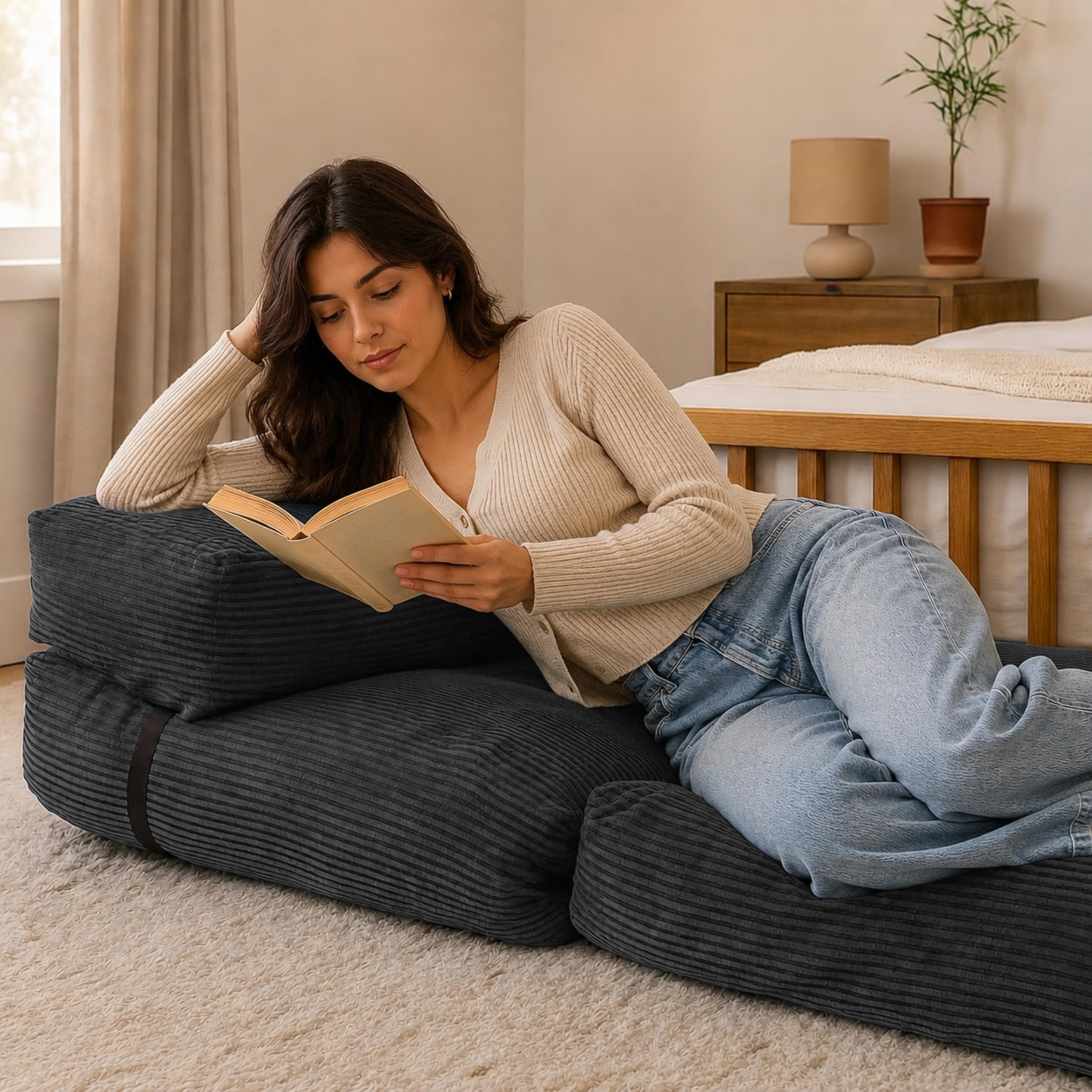 bananair - Chauffeuse 1 Place Adulte Convertible - Matelas d'Appoint Déhoussable en Velours Côtelé - Canapé Lit, Futon Pliable Pratique & Confortable, Rembourré en Mousse (70 x 190 cm, Gris Foncé)