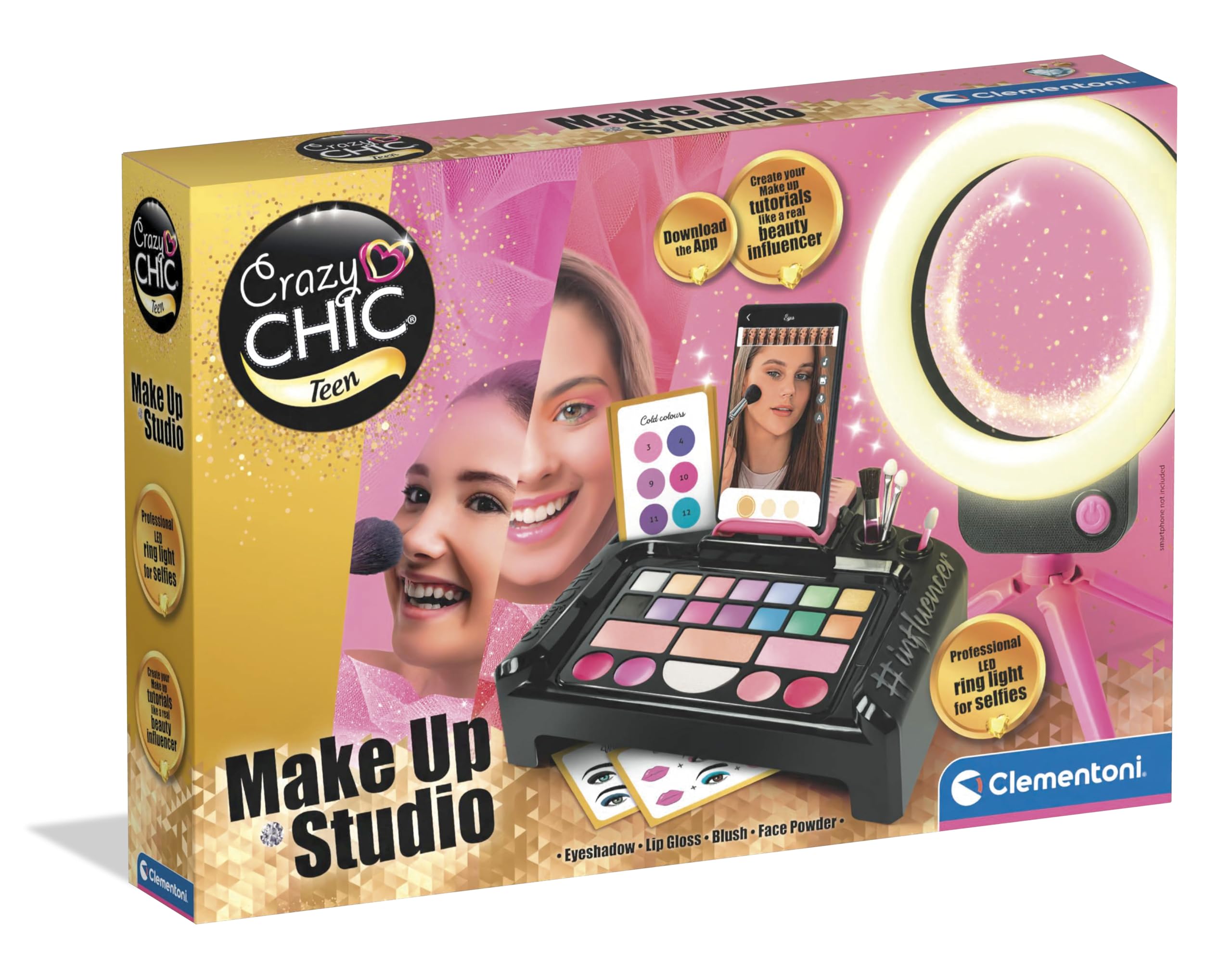 Clementoni Crazy Chic - Make-up Studio, Trousse Trucco Lavabile per Bambine di 8+ Anni, Set Completo con Cosmetici e Pennelli Professionali, Gioco Creativo e Idea Regalo, 18744