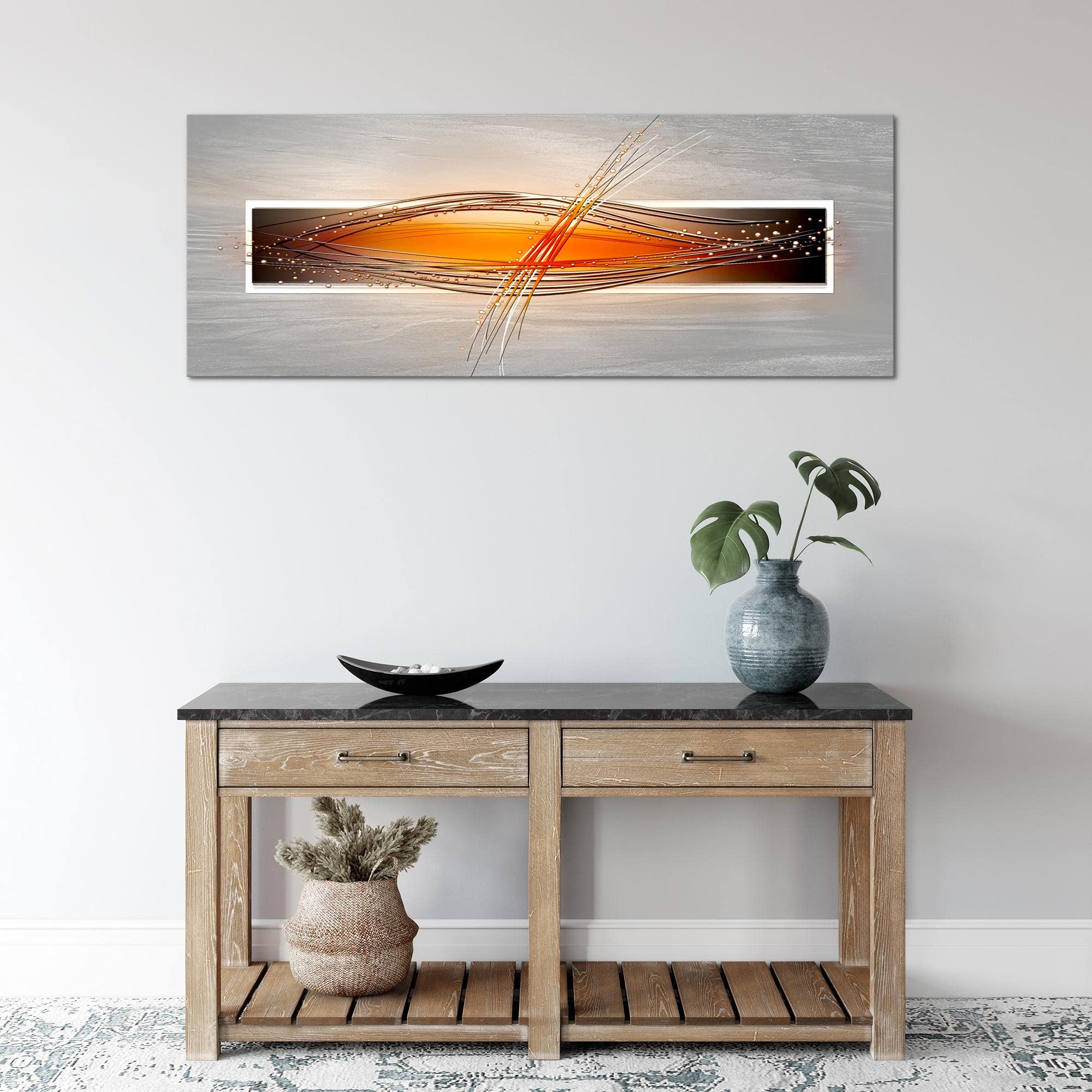 Runa Art Tableau Decoration Murale Abstrait 1 Partie Moderne Toile non tissée Salon Salle Gris Orange Blanc 103312c