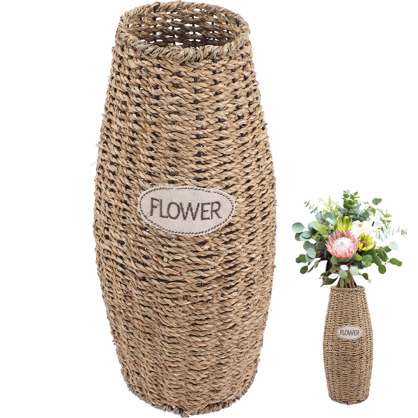 Vase kaki pour fleurs séchées avec rotin au fond stable pour table