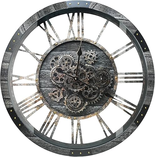 Miniatura 5 de DORBOKER Reloj de pared extragrande de 36 pulgadas con engranajes móviles, relojes rústicos industriales steampunk gigantes de gran
