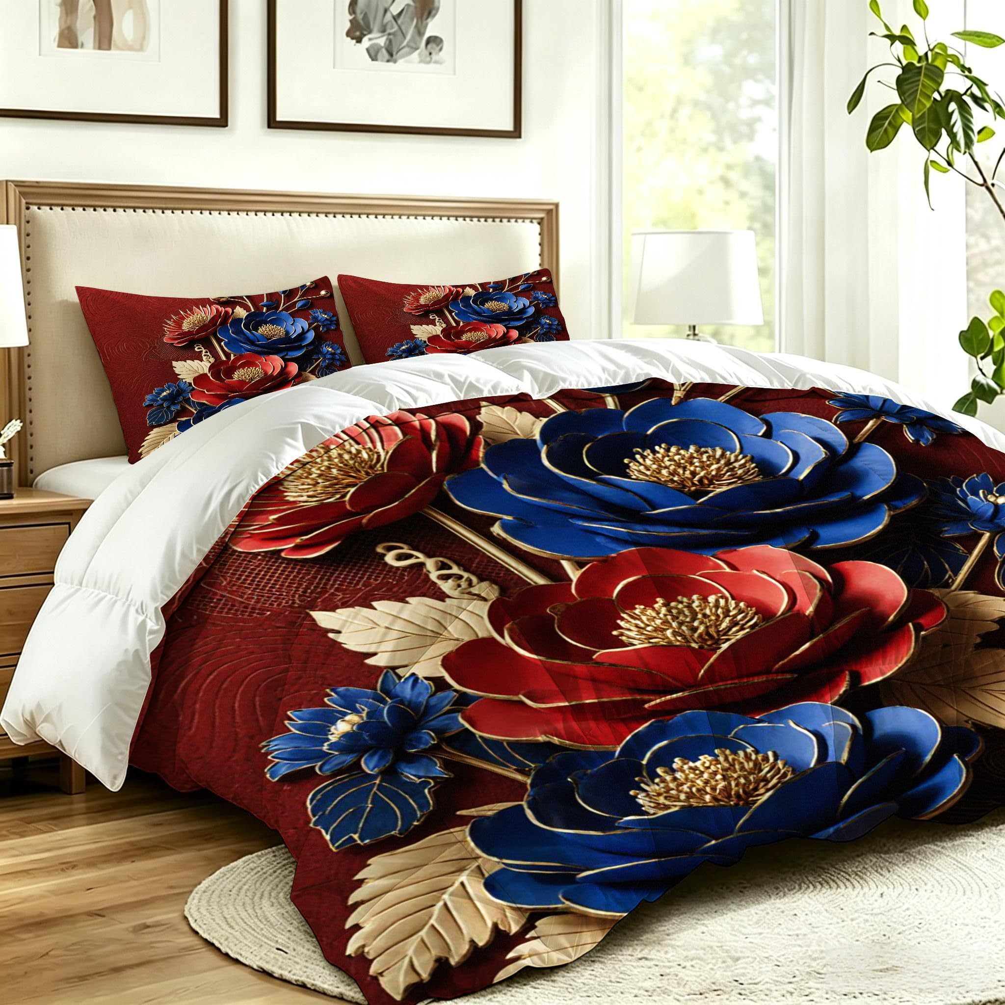 Edredón Cama 105, 200x200 cm, Peonías Rojas, CQ1234