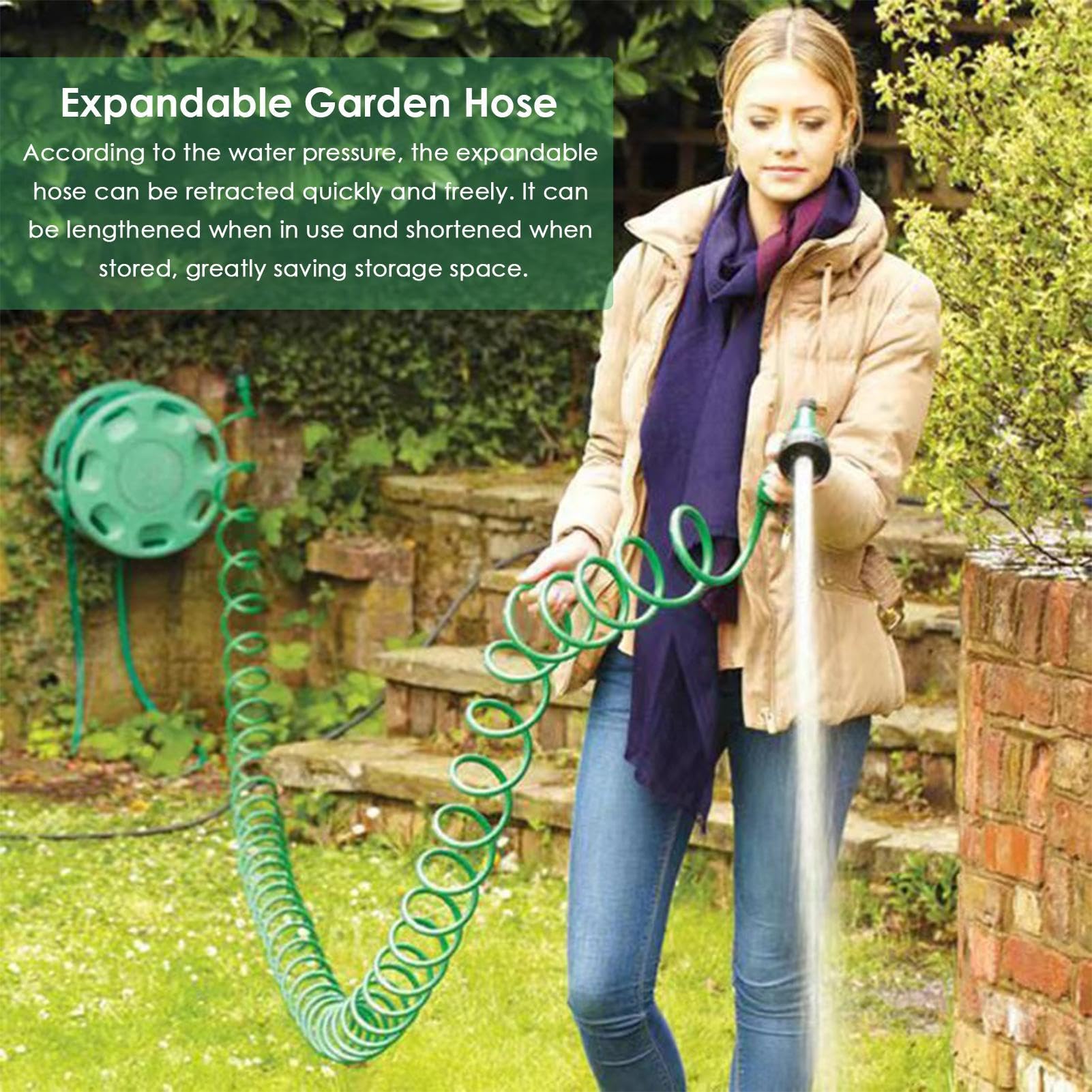Manguera de jardín en - manguera de agua de retorno extensible, manguera de cabeza rociada | Manguera de riego ahorro de espacio para áreas al aire libre, para riego de jardín, lavado de
