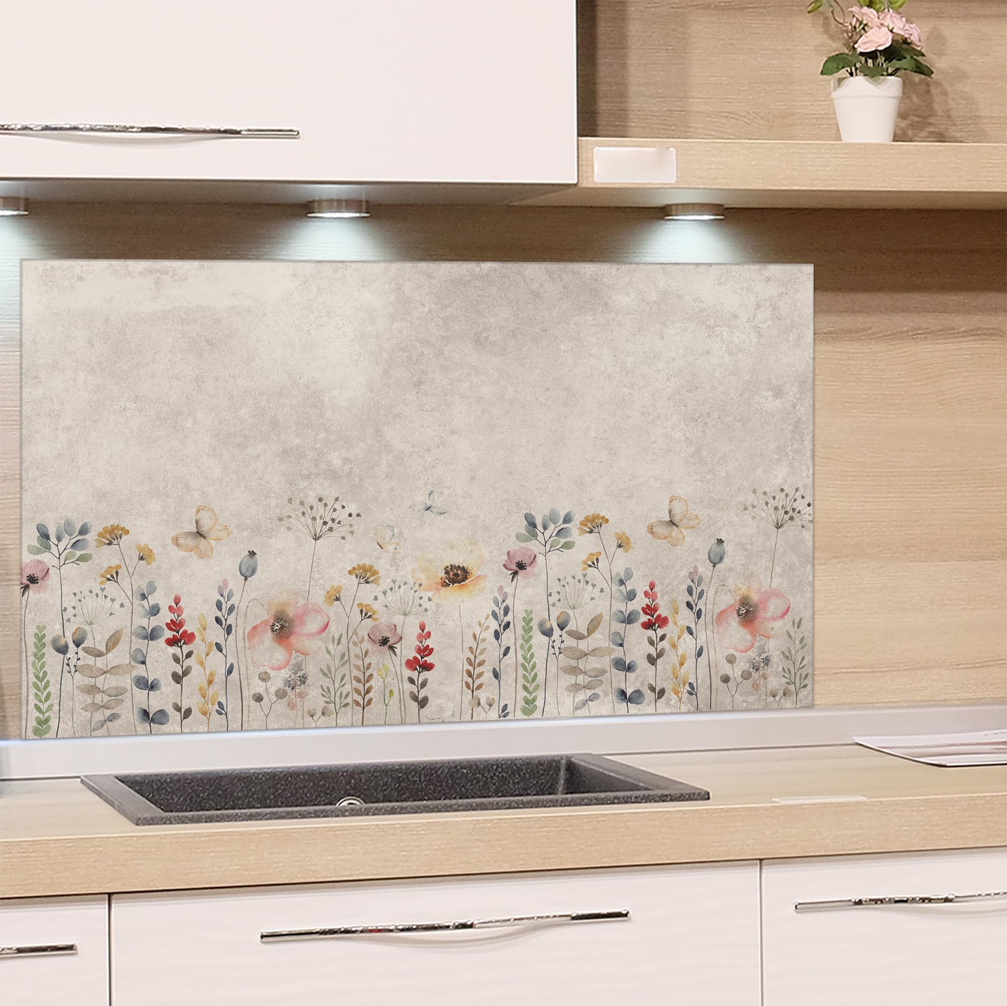 GRAZDesign Spritzschutz Glas Küchenrückwand mit Blumendruck - Dekorativer Schutz Küchen - 80x50cm