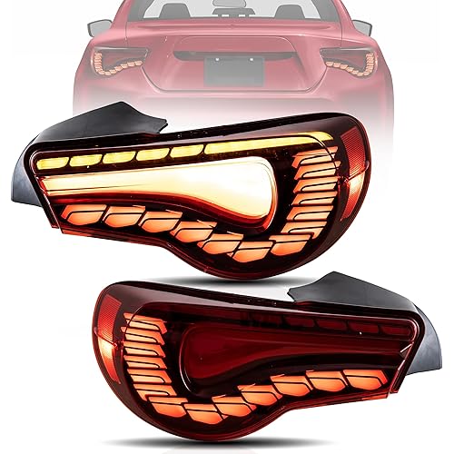 VLAND Tail lights Assembly Fit for Toyota 86 2012-2020, Subaru BRZ 2013-2020, Scion FRS 2013-2016, Rear Lamps with Dragon Scales Dynamic DRL, Back light w/Sequential Turn Signal, Red