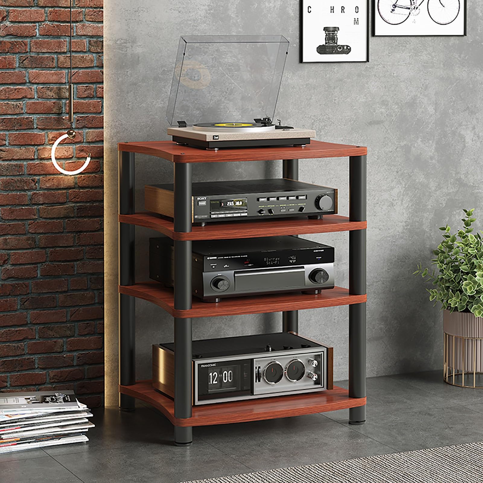 HOFSSI 4 Tier AV Media Stand Audio Rack, CD Player Stand Stereo Component Storage, HiFi Racks and Stands Audio Rack Cabinet, for Living, Gaming, Recording Room,60x48x88cm (Color : B)