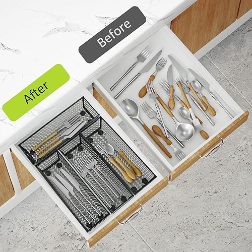 Miniatura 9 de Neudeco Juego de 5 organizadores de cajones, bandeja organizadora de cubiertos de 4 compartimentos + 4 bandejas de utensilios, organizador de