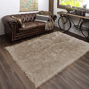 Latepis Light Brown Beige 5X6.7 Faux Fur Rug Fluffy Fuzzy Throw Rugs Washable Shag Plush Rugs for Living Room Bedroom Rug for Dorm Rectangle