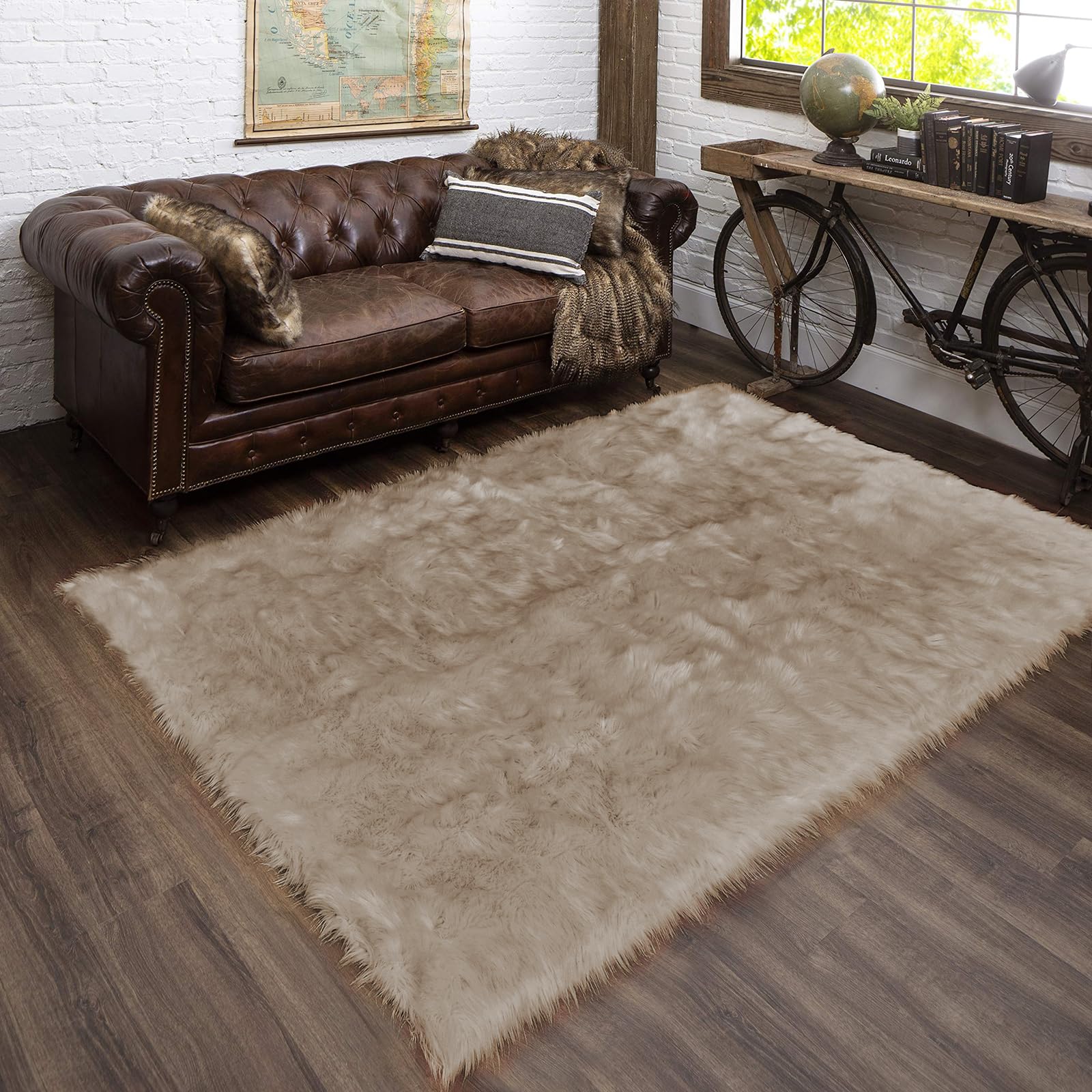 Latepis Light Brown Beige Rug 5X6.7 Faux Fur Rug Fluffy Fuzzy Rug Throw Rug Washable Shag Rug Plush Rug for Living Room Bedroom Rug for Dorm Rectangle