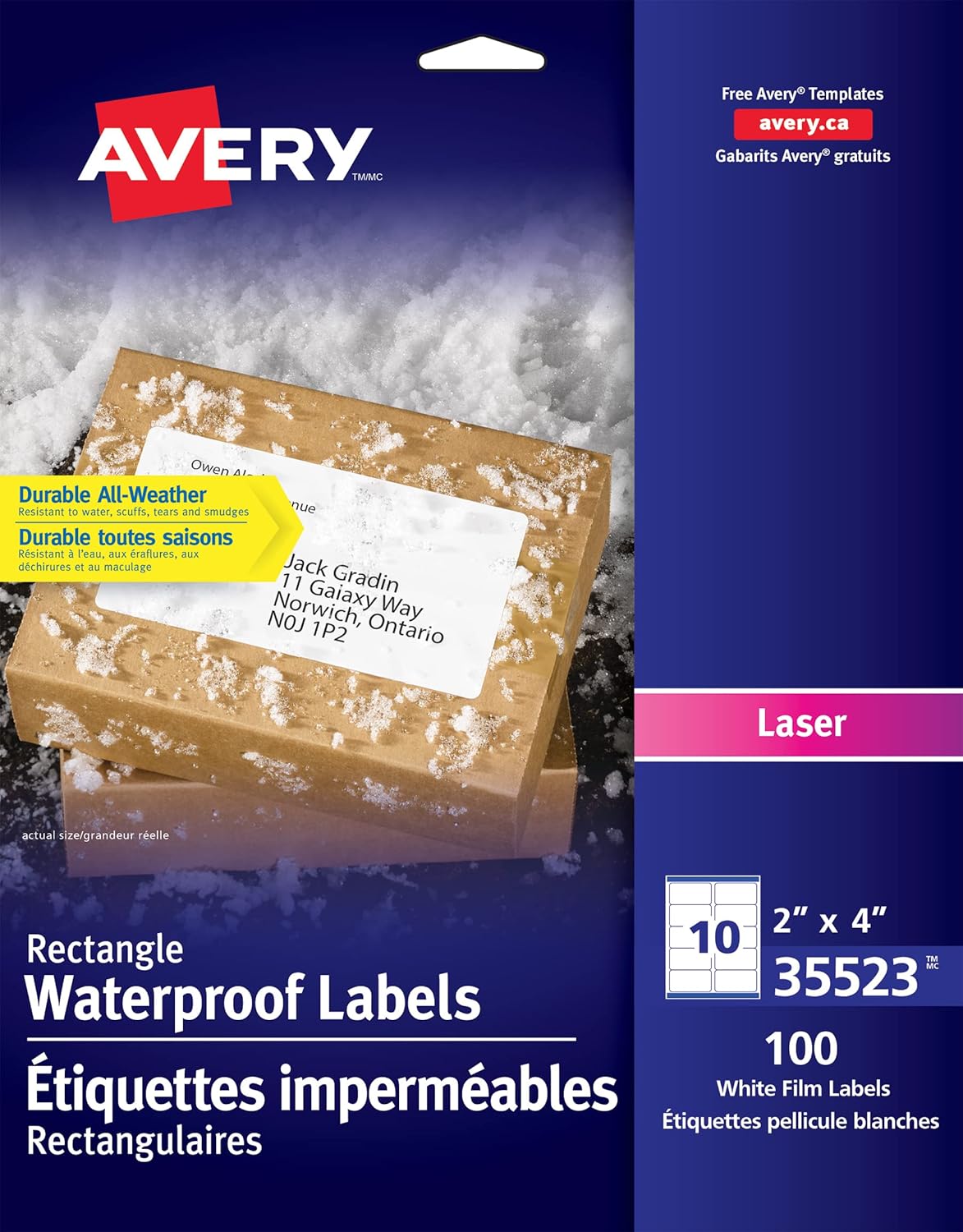 Avery Waterproof Labels, 2” x 4” White Film Labels, Tear, Chemical & UV