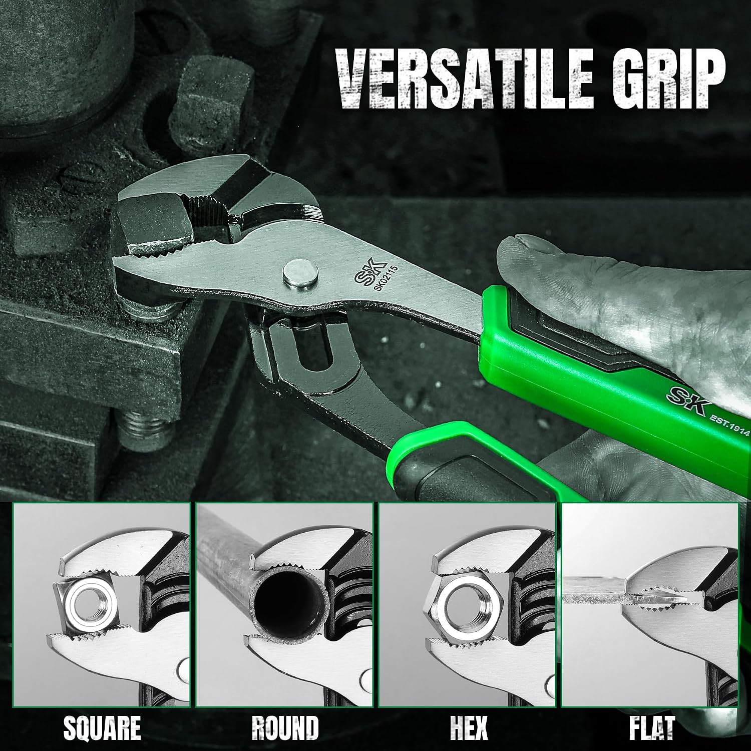 SK 8-Inch Groove Joint Pliers, Water Pump Pliers, Premium CR-V Steel Construction, Serrated Jaw with Comfortable Grips