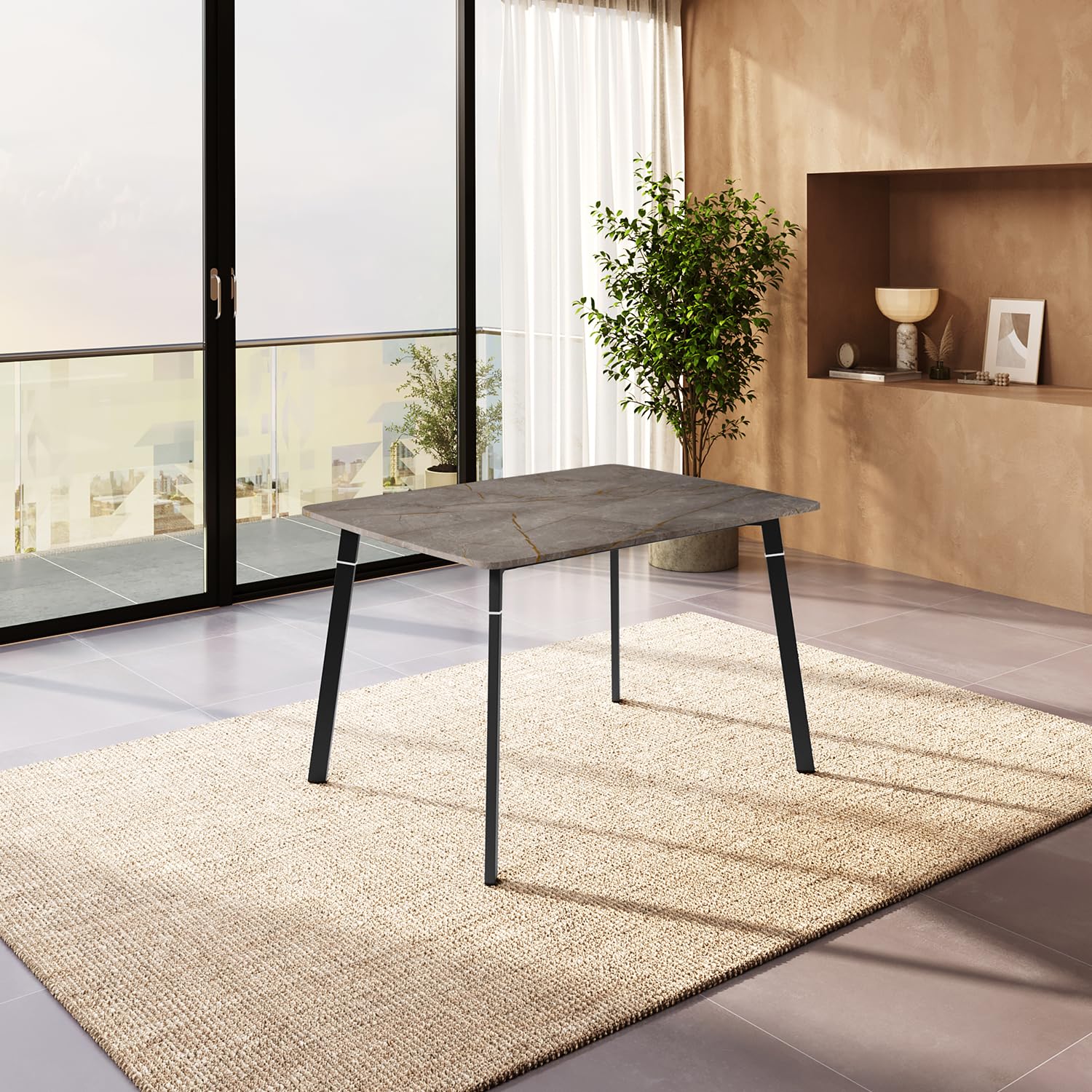 interio by godrej aclectic 4-seater engineered wood rectangular dining table, 1-year warranty, gordion