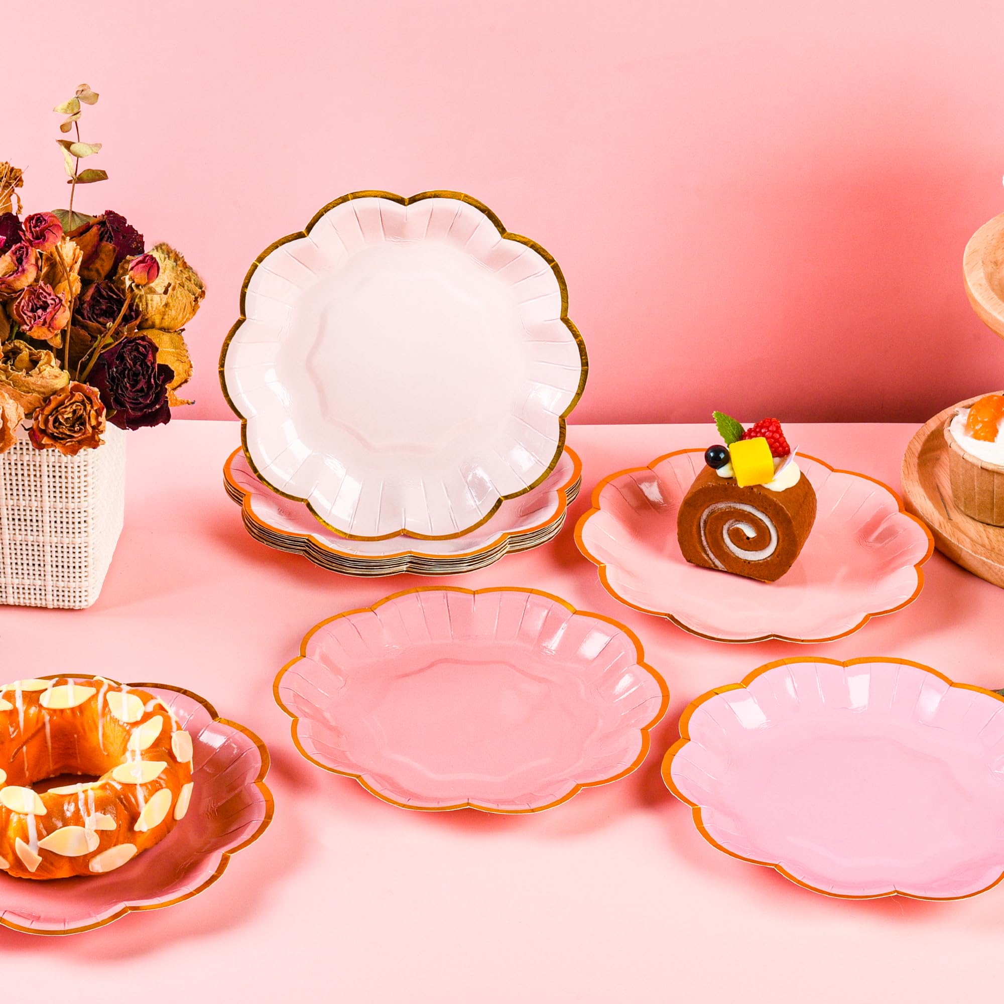 Lot De 24 Assiettes En Carton Rose Poudré Jetables De 22,9 Cm