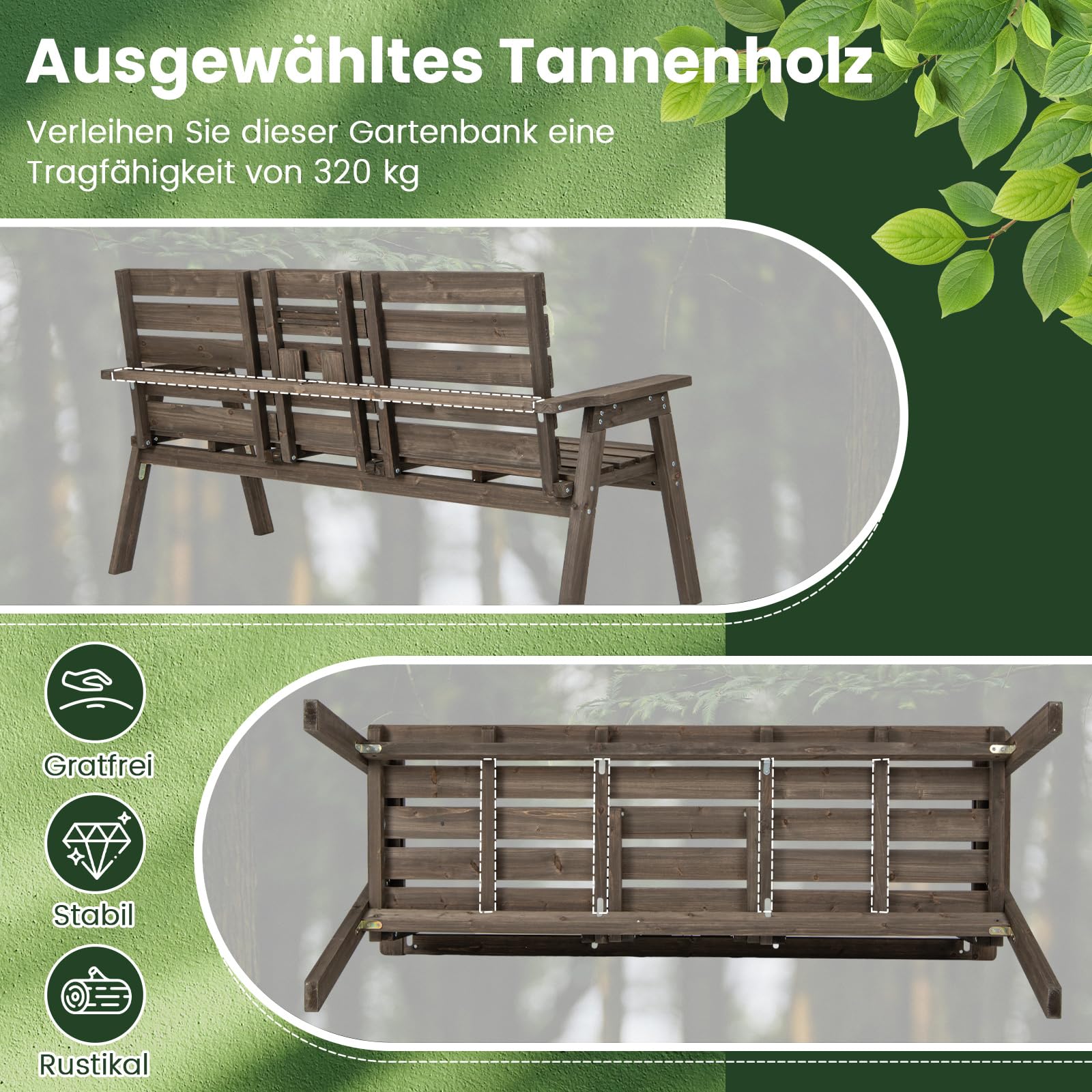 GOPLUS tuinbank weerbestendig, 2-zits parkeerbank kunststof, zitbank