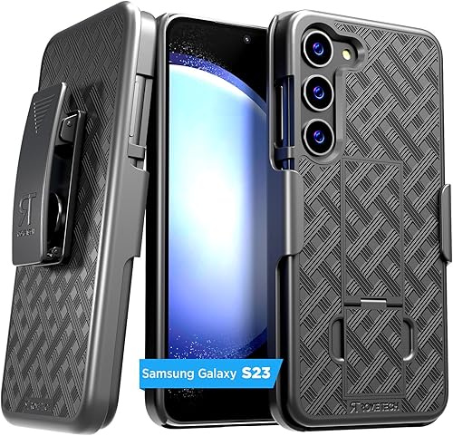Funda diseñada para Samsung Galaxy S23 con funda de clip para cinturón, funda con función atril, color negro (líneas)