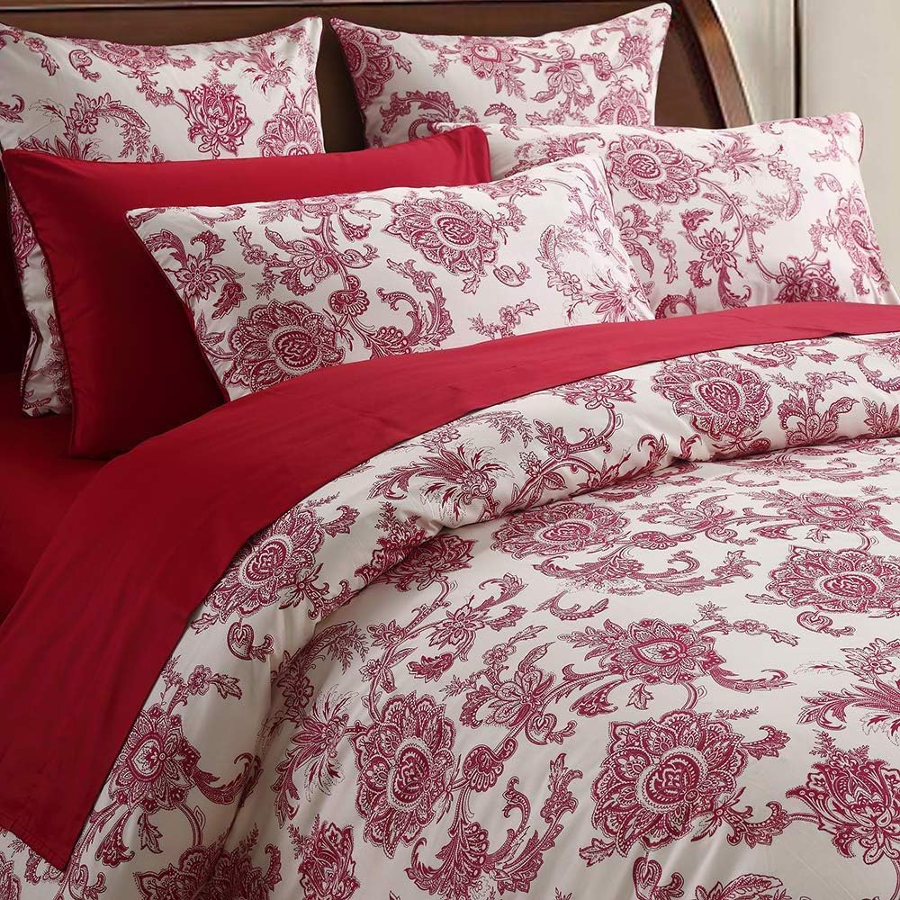 Softta Luxury Queen Size Vintage Red Flower Paisley Pattern