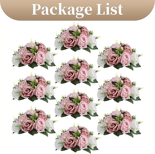 Miniatura 7 de Sziqiqi Centros de mesa de flores rosas para mesas, bolas de besos para bodas, pieza central de arreglos florales artificiales