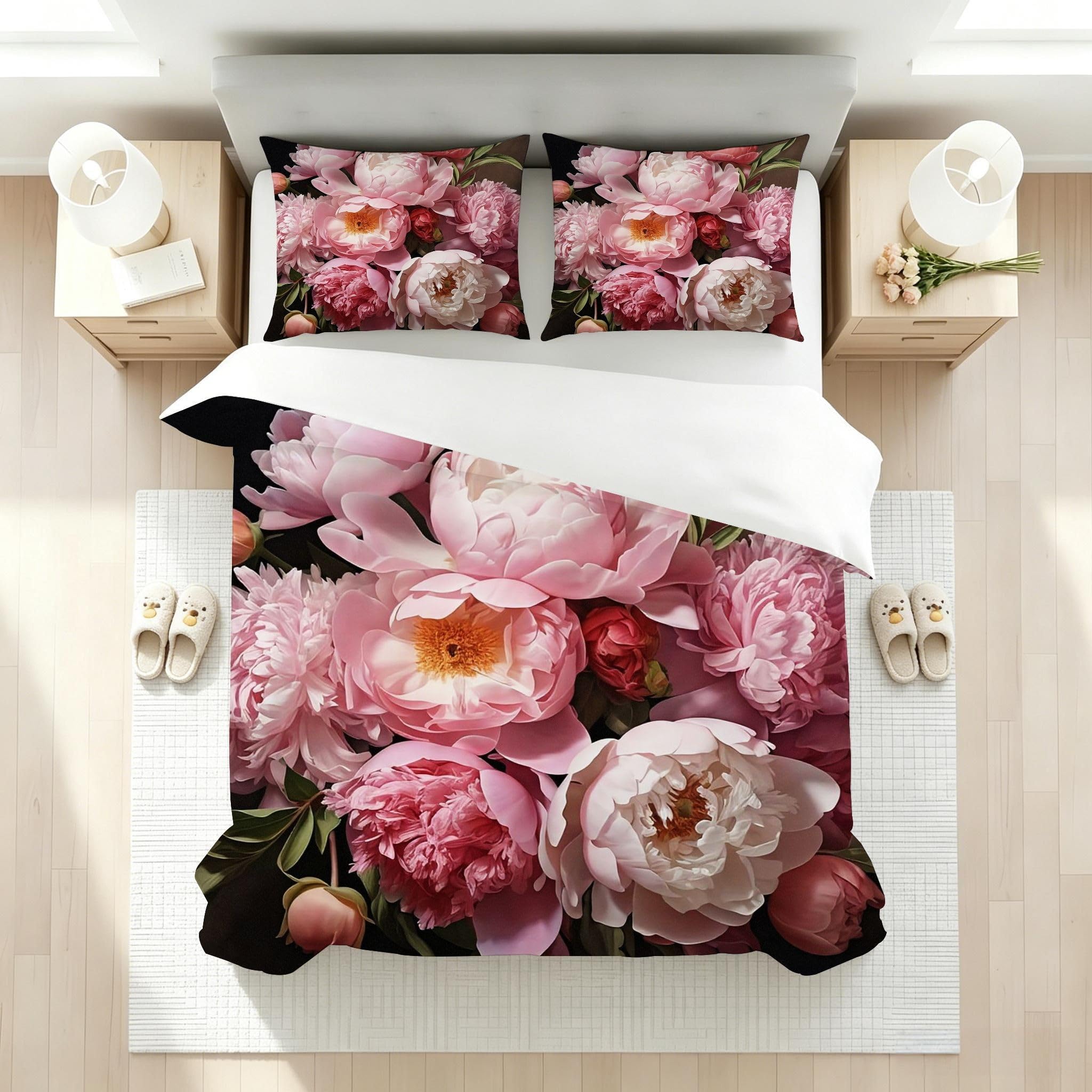 Copripiumino Matrimoniale Peonia Rosa 260x240, ZW630 | Traspiranti Durevoli Microfibra, per Tutta la Famiglia, Matrimoniale, per Tutte le Stagioni, con 2 Federe 50x80 cm