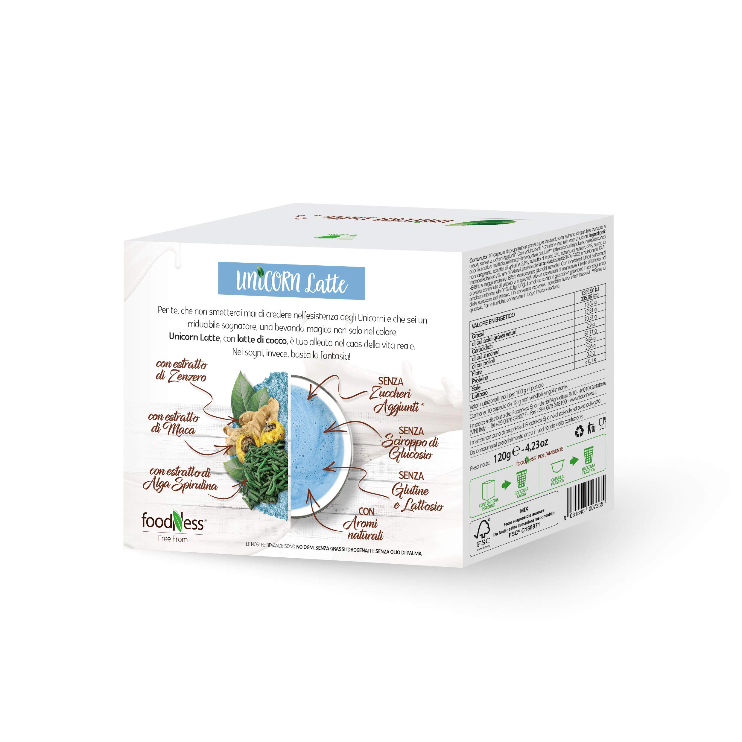 Foodness Unicorn Milk - con espirulina y leche de coco rica en vitamina B en caja de 50 cápsulas Dolcegusto compatibles