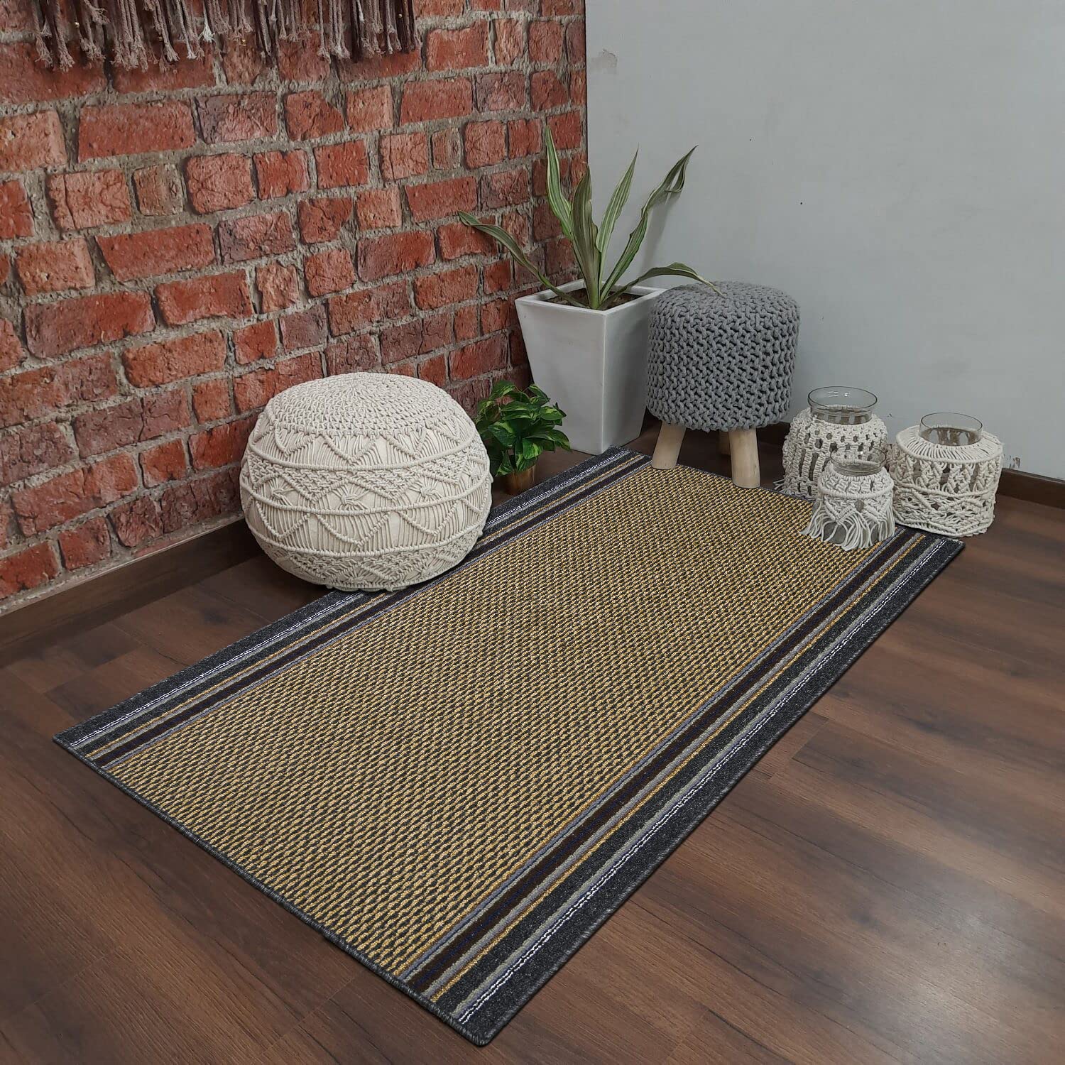 ENYRA Homes Anti-Skid Gel Backing Stay Safe and Slip-Free 3x5 Feet Size in Living-Room Tufted Polypropylene Zebra Carpet Rug - for Living-Room, Bedroom, Pack of 1 - Gold