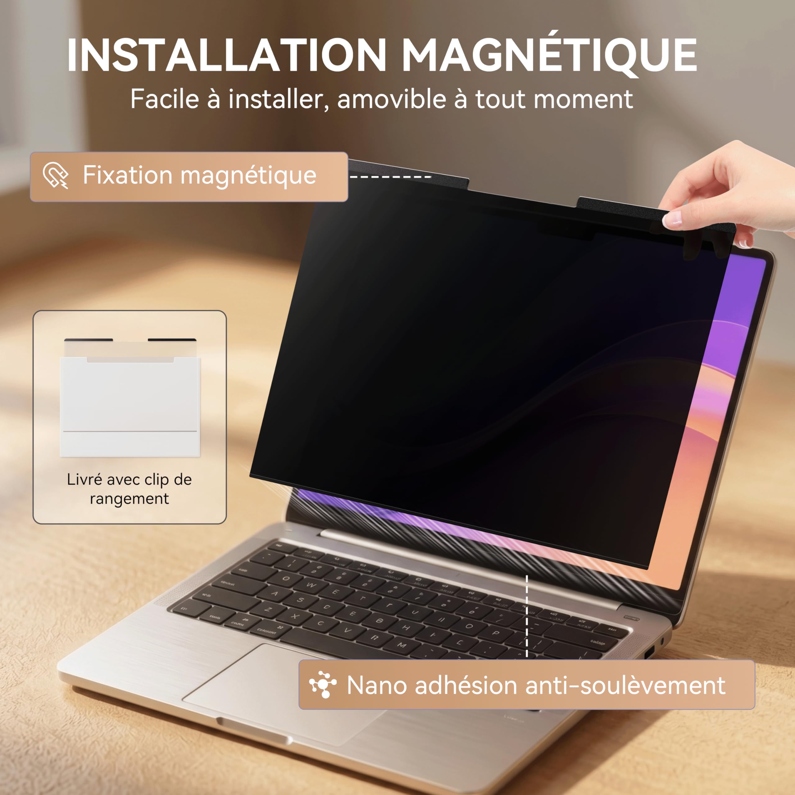Magnetico Filtro Privacy Protezione Schermo 13,3 Pollici 16:10 Laptop Rimovibile Anti Spia Luce Blu Rifletto Protege Schermo Pellicola Compatibile con Laptop Dell ASUS HP Acer Lenovo