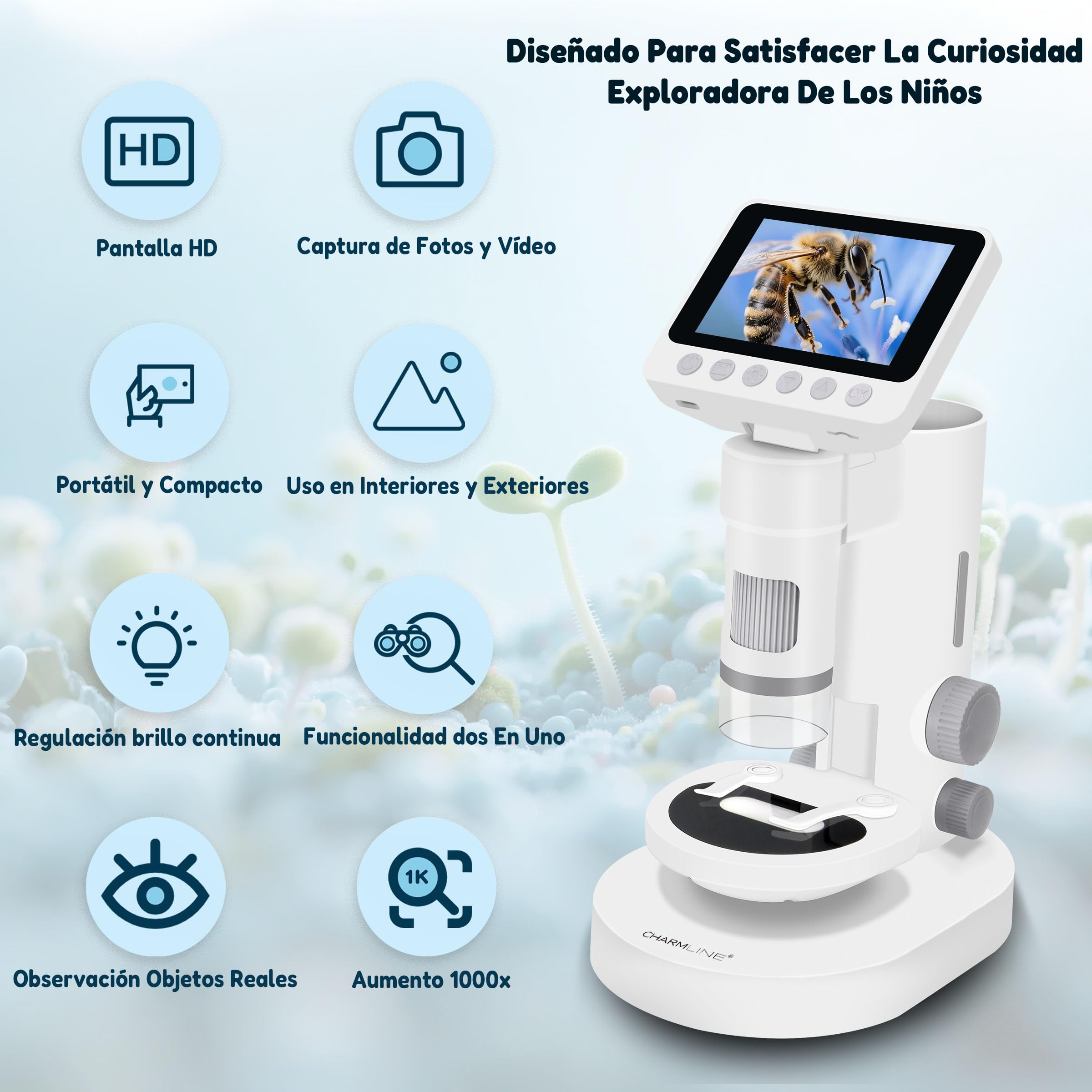 Microscopio para Niños, Principiantes y Adultos,Microscopio Infantil Portátil Que Puede Hacer Fotos y Vídeos,Experimentos para Niños a Partir de 6 Años,Regalo Infantil Ideal,con Tarjeta SD