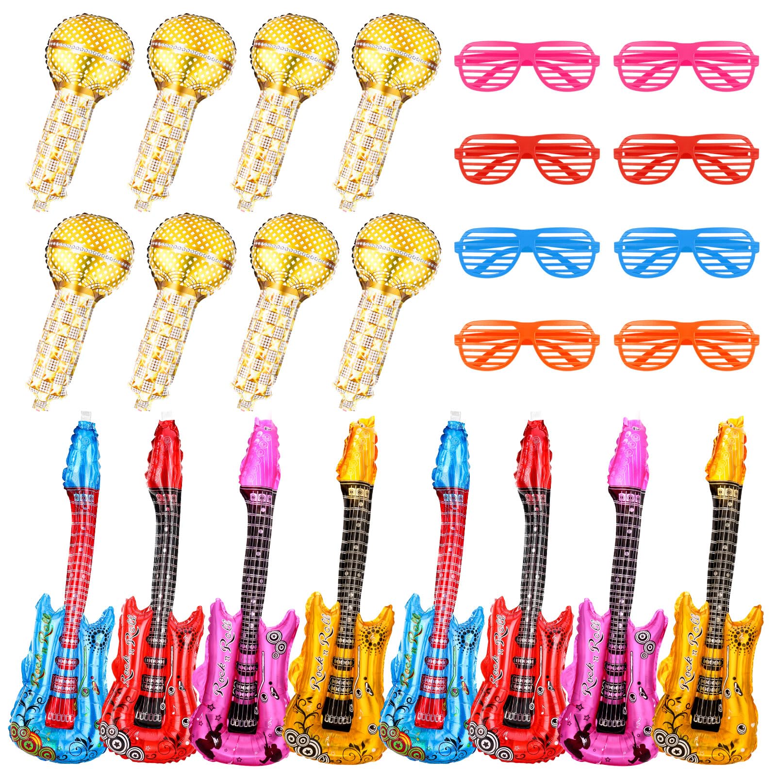 24 PCS Inflatable Party Props, Photo Booth Props, Musical Instrument Ballons Inflatable Toys Disco Accessories 70s 80s Disco Party Photo Booth Props for Carnival Birthday Party
