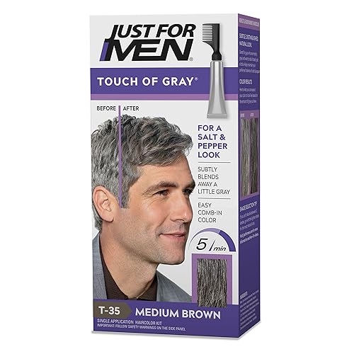 Just For Men Toque de gris colorante para el cabello con aplicador de peine ideal para un aspecto de sal y pimienta marrĂłn medio T-35 Just For Men Toque de gris colorante para el cabello con aplicador de peine ideal para un aspecto de sal y pimienta marrĂłn medio T-35