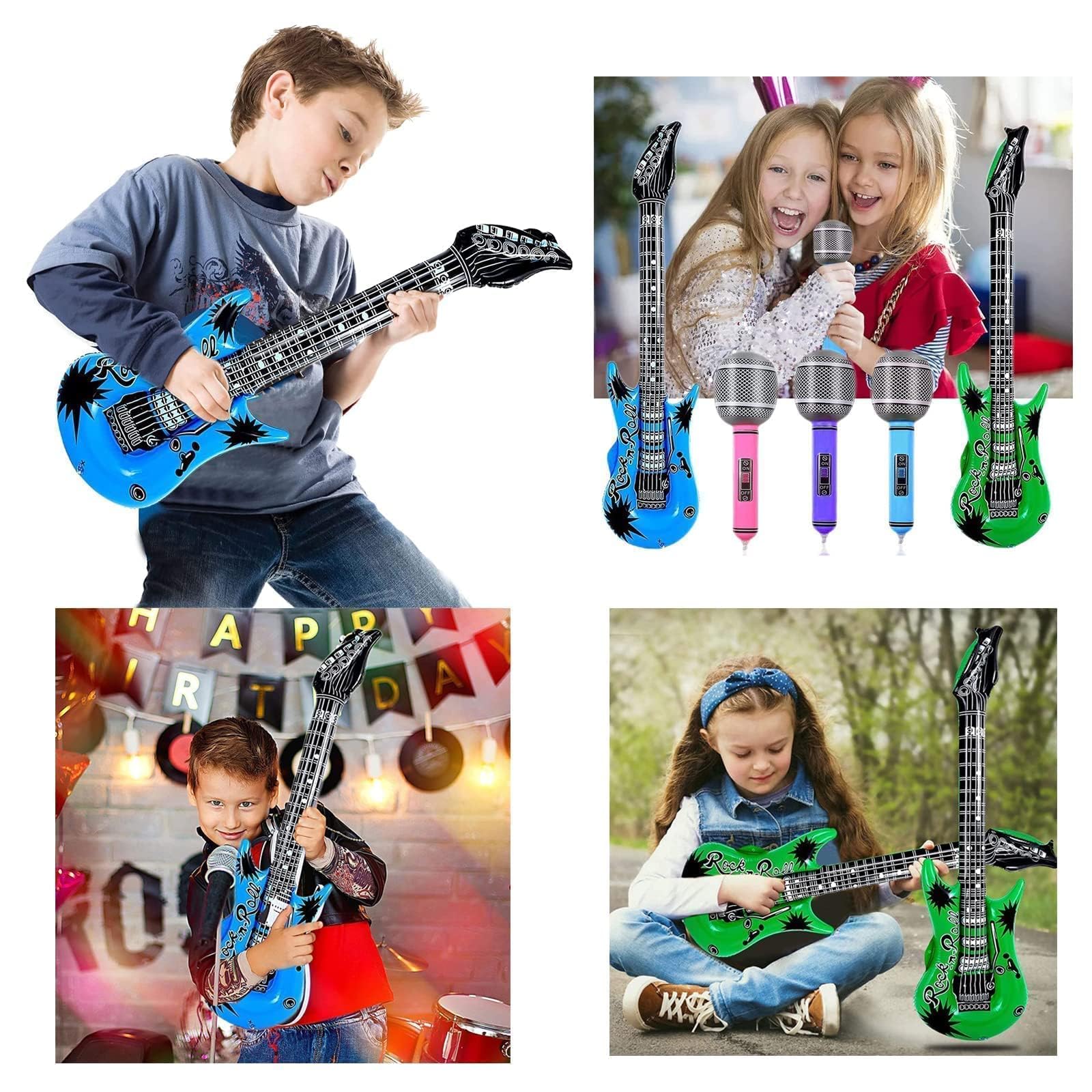 12 Guitares Gonflables - Jouet Rockstar Pour Fêtes, Décoration Années 80-90, Accessoire Carnaval Et Anniversaire Enfants/adultes