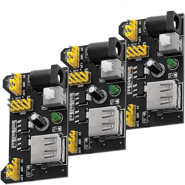 AZDelivery Compatible with MB-102 Breadboard Power Supply Module 3.3V 5V 700mA Adapter for Solderless Breadboard MB102 compatible with Arduino Including E-Book! (Pack of 3)