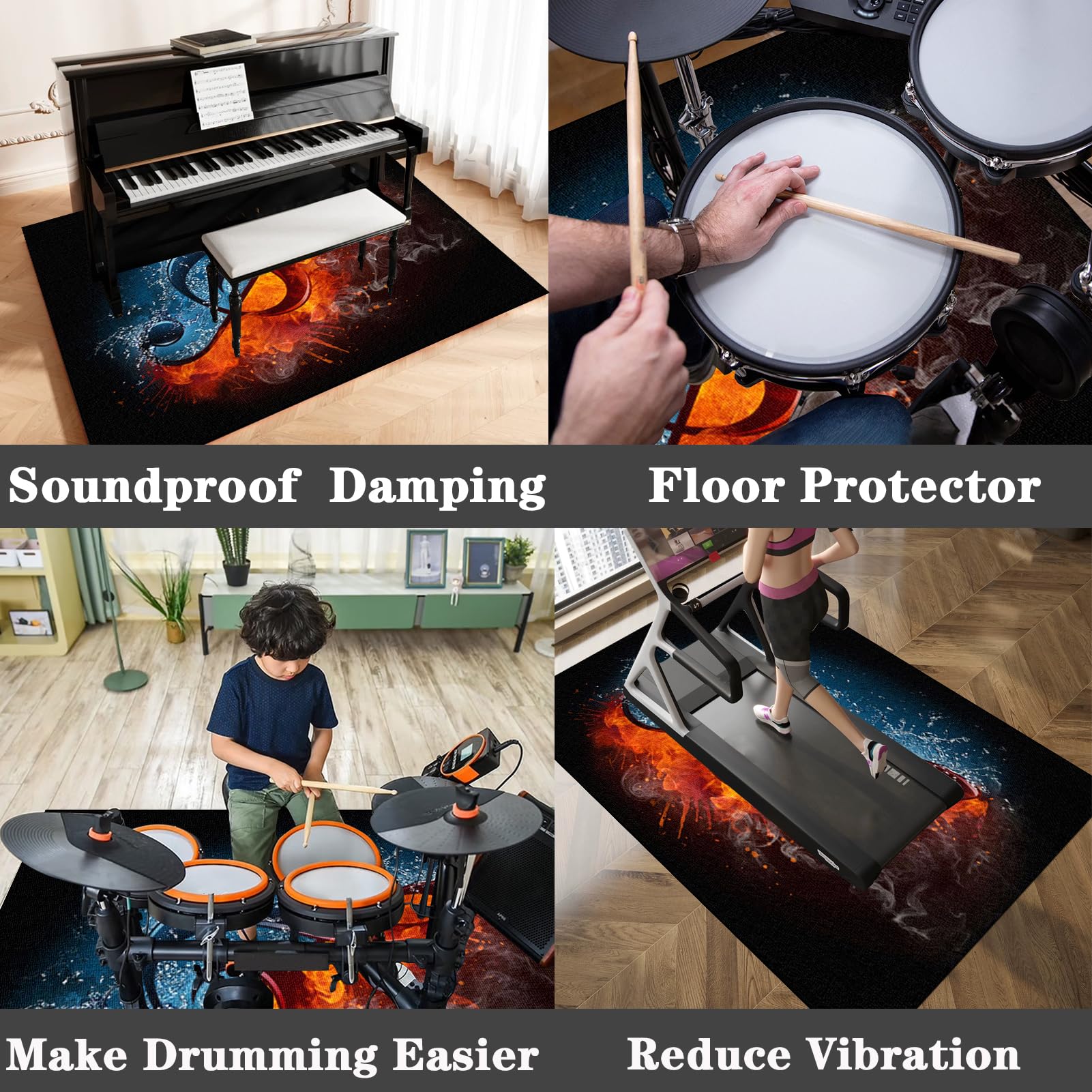 Schallschutz Teppichmatte - Trommel Teppiche Drum Teppich - Drum Rug rutschfeste Drum Matte für Akustik Schlagzeug Drum Kits Bass Drum Elektronisch Snare Klavier Musikinstrumente Teppich 180 x 140 cm