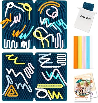 Sensory Activity Board, Four-Sided Silicone Sensory Fidget Toy, Promotes Parent-Child, Suitable for Autism, Calming, ADHD, Great for Children 3+ & Adults, Includes Portable Travel Bag and 25 Strings