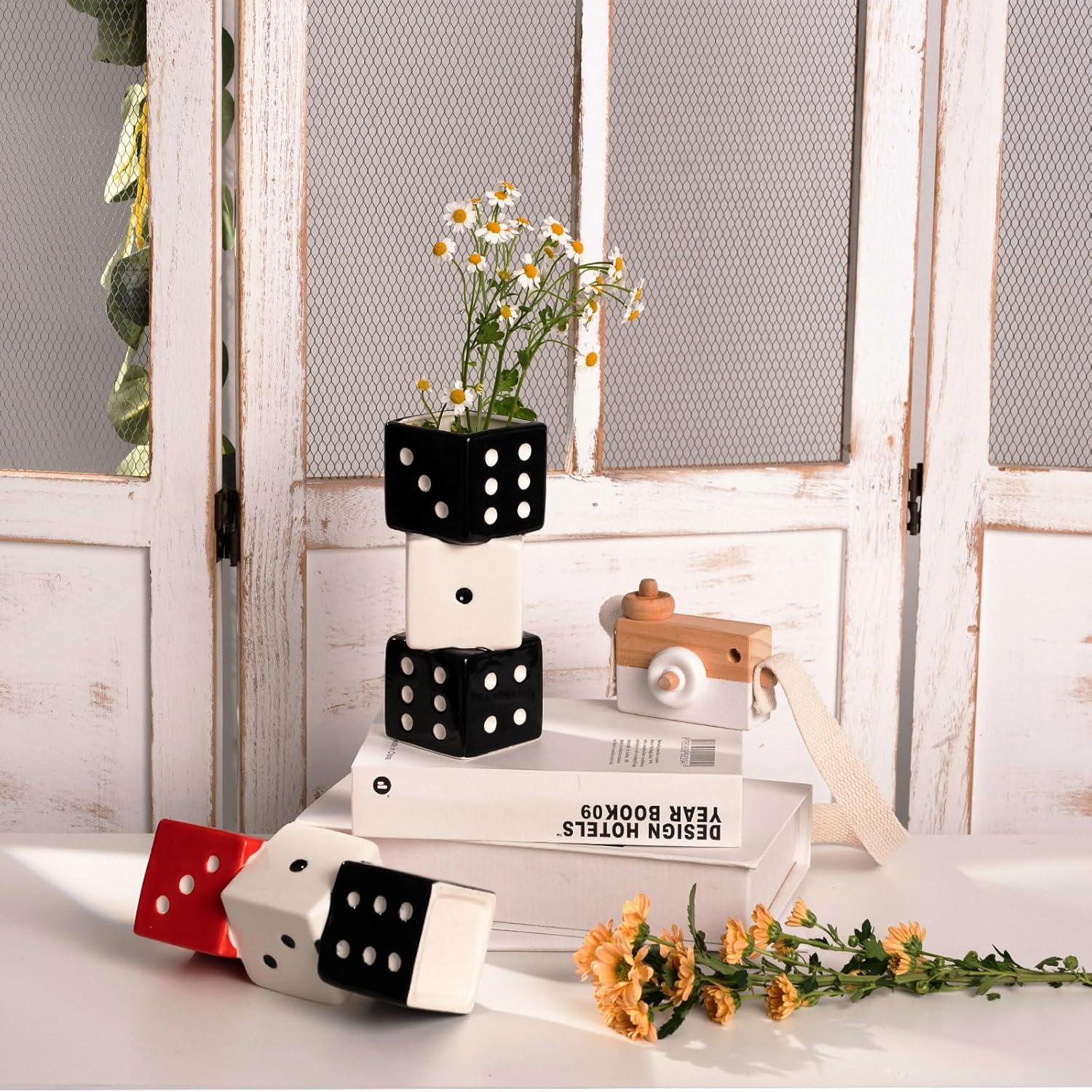 Unique Handmade Dice Vase - Stylish Black & White Ceramic Decor for Home, Bar | Geometric Design Perfect for Fresh, Dried, or Artificial Flowers | Eye-Catching Centerpiece & Decorative Accent Black and White Dice Vase image 7 of 7 B0DPX3HCFN