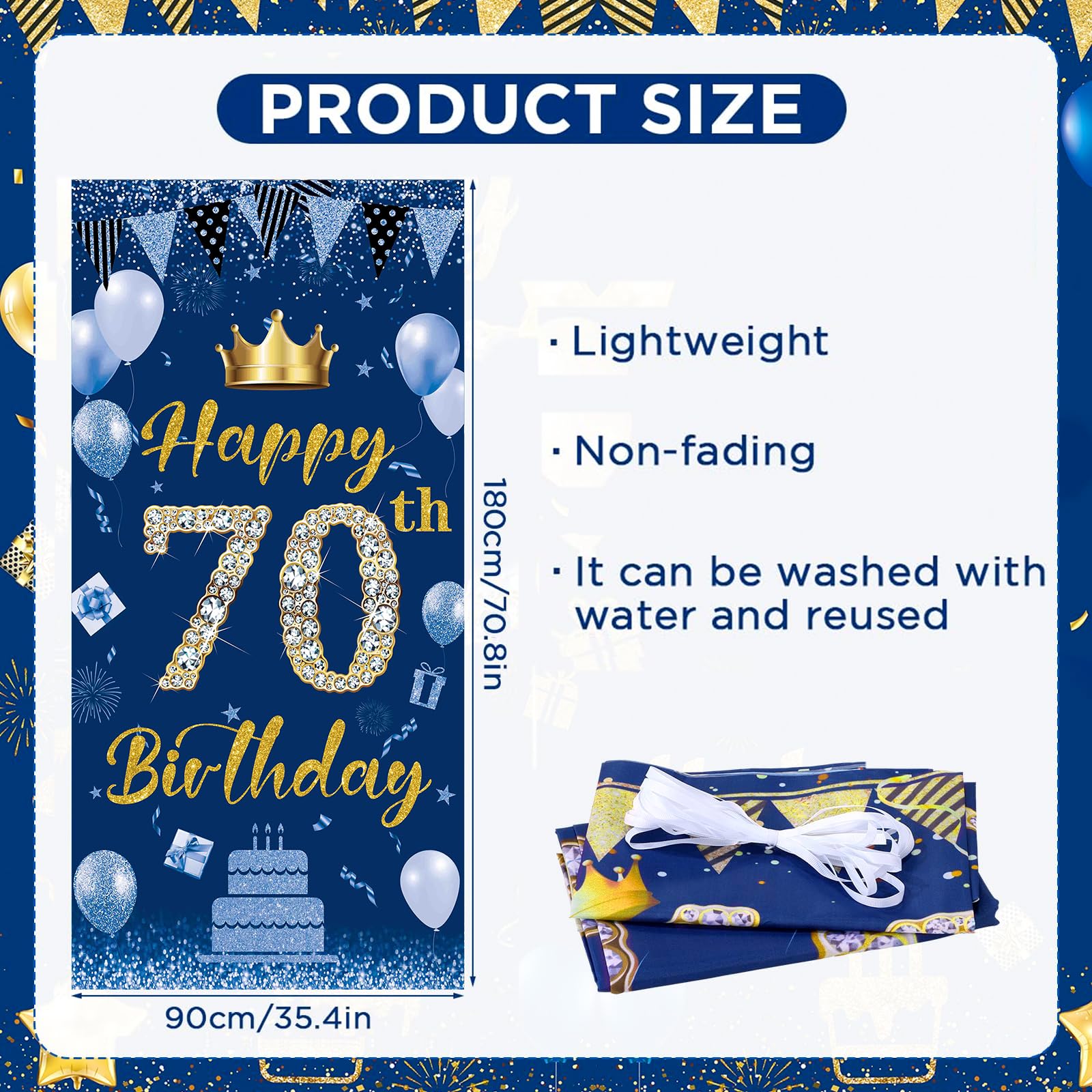 Striscione Olografico Per 70° Compleanno - 3,9 Metri - Decorazione Per Interni Ed Esterni - Colore Blu - 3
