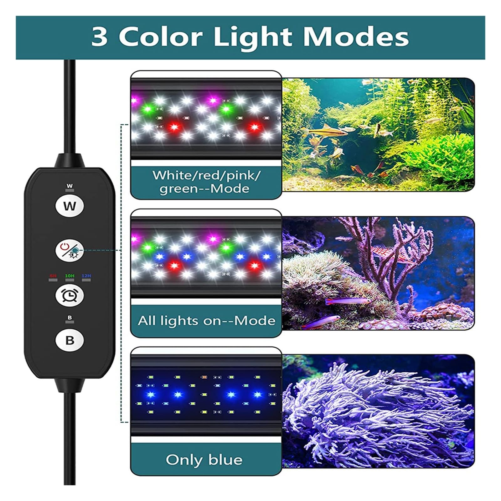 Luz LED para acuario Lámpara de luz de acuario de encendido/apagado automático de 30-45cm for plantas de agua, luz de tanque de peces de espectro completo con temporizador, LED blanco, azul, rojo, ver