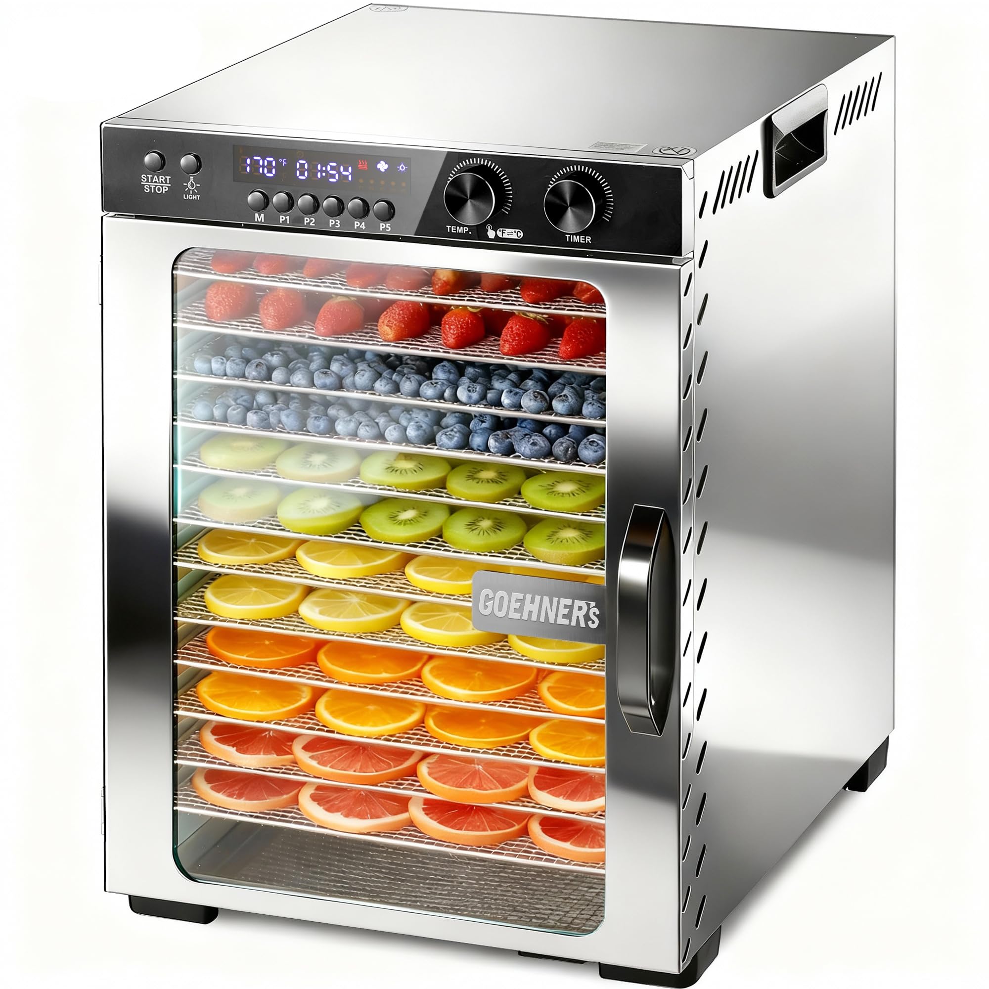 Osluken Food Dehydrator Machine 12 Stainless Steel Trays, 11.6ft² Meat Dehydrator for Jerky, 1100W Dryer with 5 Presets & 48H Timer, 86-194°F Temp for Fruit, Vegetables, Mushroom, Herbs, Dog Treats