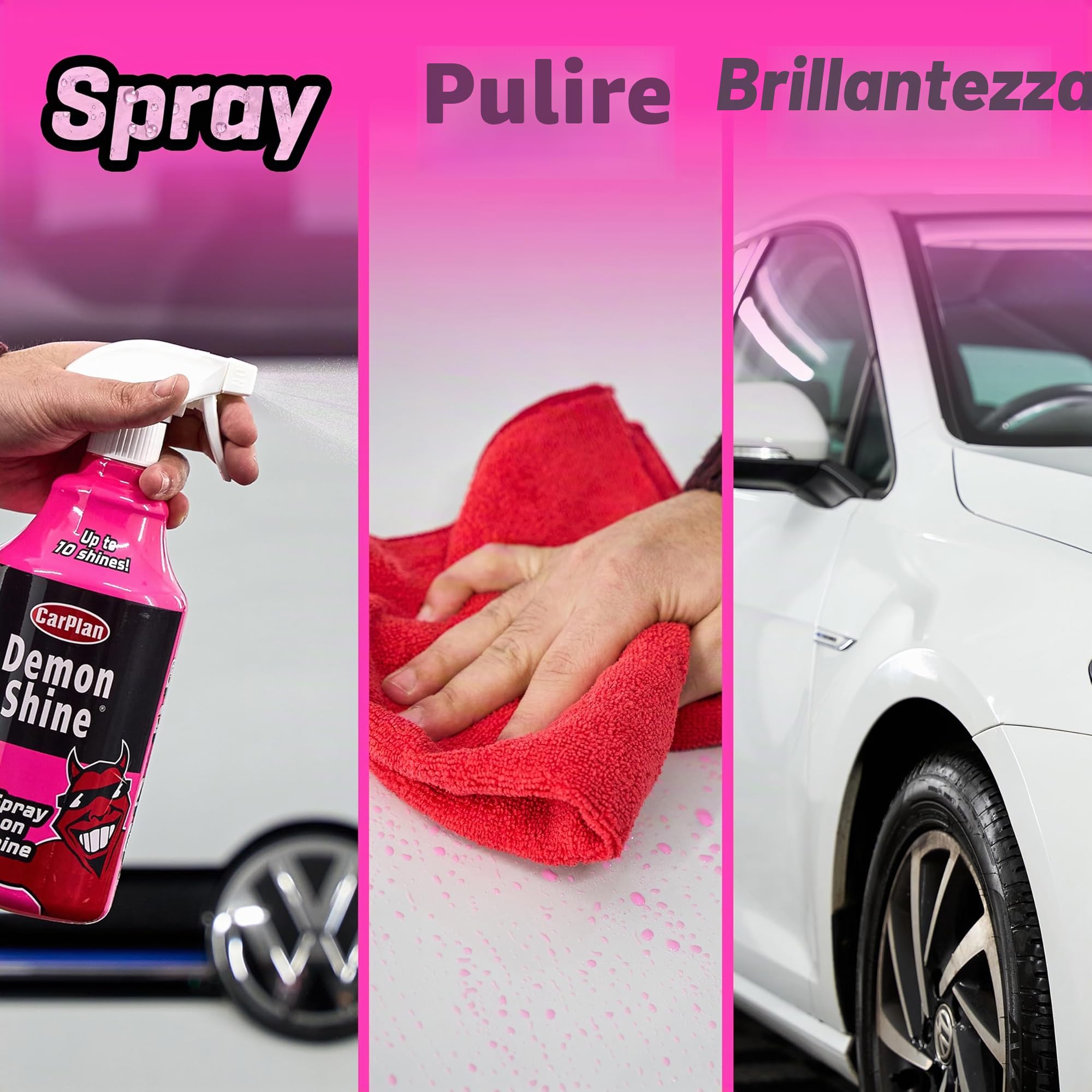 CarPlan Demon Shine Spray lucidante istantaneo per auto e moto - Finitura ad alta brillantezza - Spruzzatore manuale - 1 litro