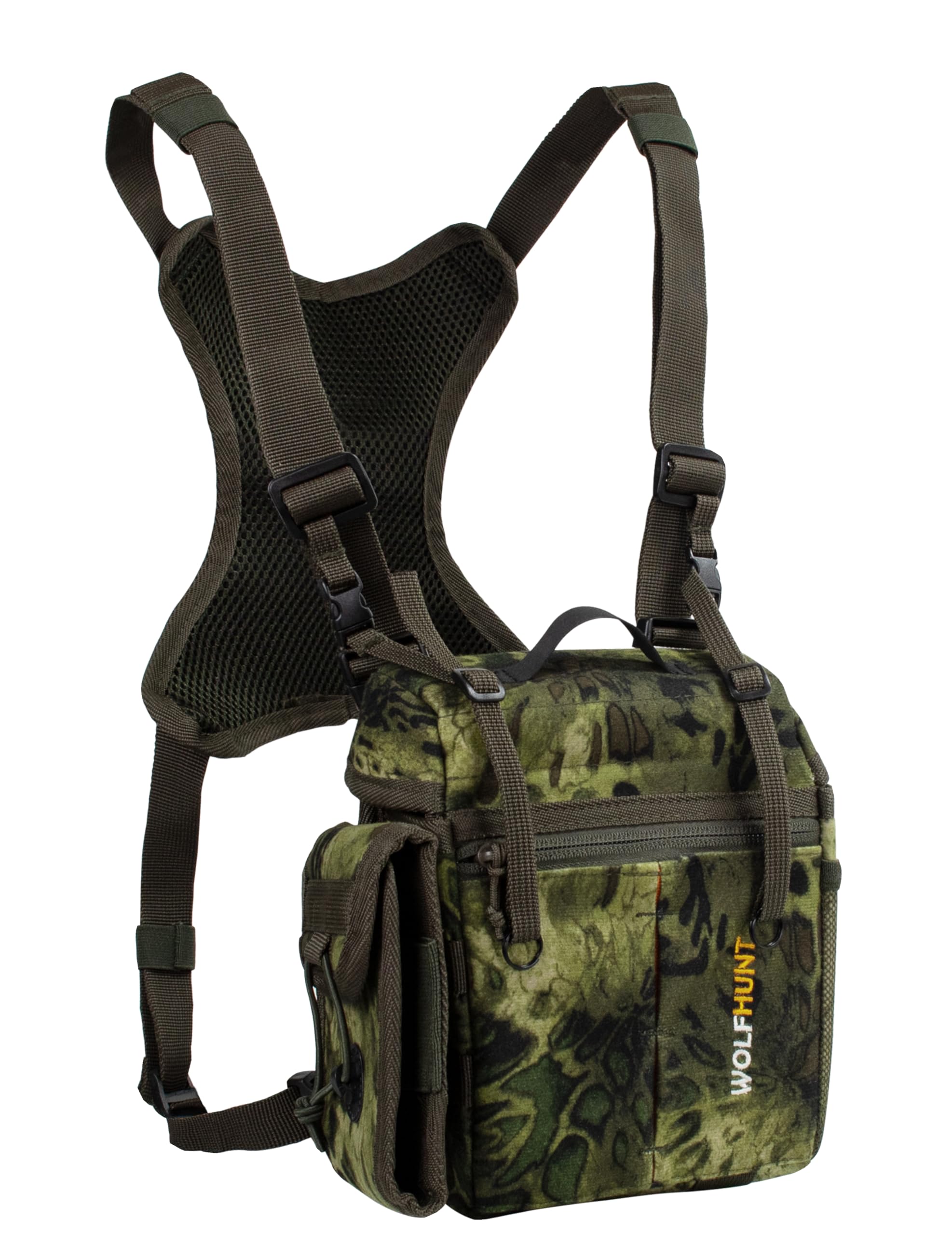 WOLFHUNT Bino Arnés de Pecho para prismáticos con Bolsa Impermeable para telémetro, Estuche binino con Correa Ajustable para la Caza, el Campo, Senderismo, exploración Salvaje, Color Hueso