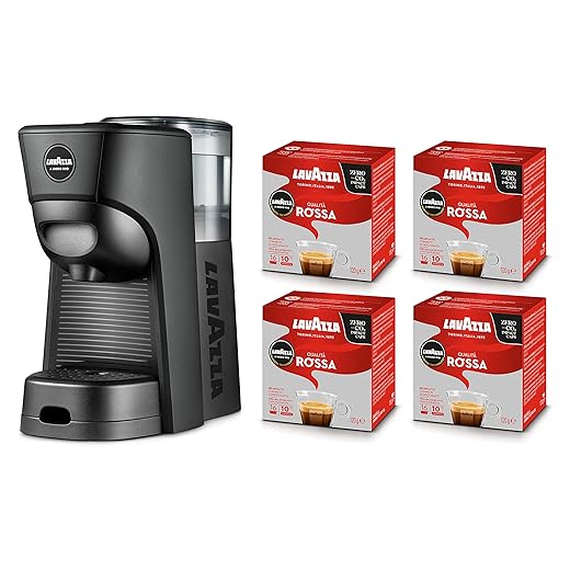 Lavazza, A Modo Mio Macchina per Caffè Tiny Eco Nera con 64 Capsule Qualità Rossa Incluse, Macchina per Espresso in Plastica Riciclata, 1450 W, 220-240 V, 50/60 Hz, 0.6 Litri