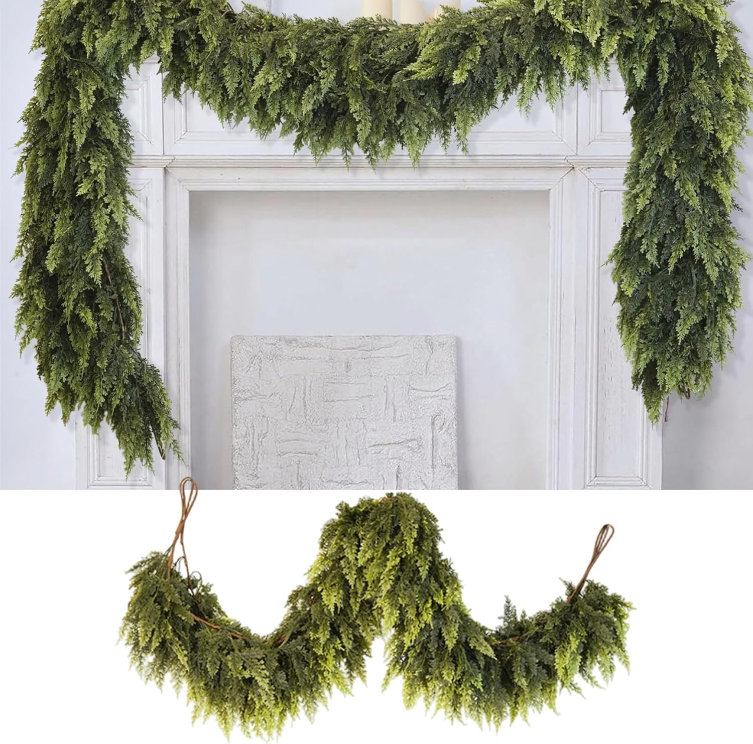 Norfolk Pine Garland Artificial Realistic Christmas Garland Real Touch Winter Christmas Decorations for Mantle Table Wall Tree 6ft