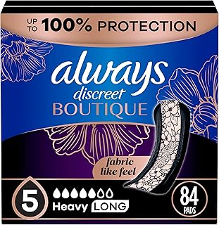 Always Discreet Boutique Adult Incontinence & Postpartum Pads For Women, Size 5, Heavy Long Abondant longues, 28 Count x 3 Packs (84 Count total) (Packaging May Vary)