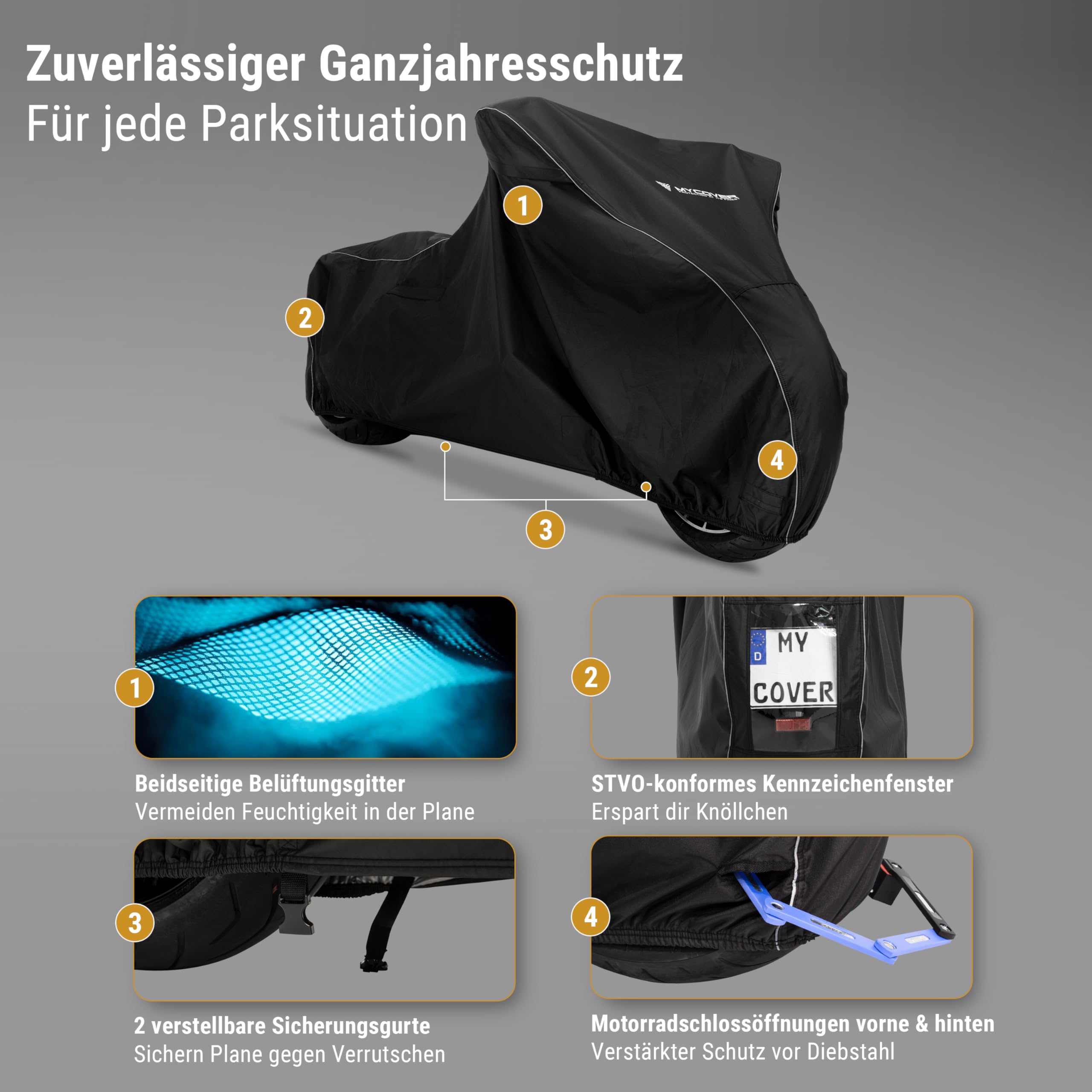 handgefertigte Chopper Abdeckplanen Motorradabdeckplane Wasserdicht & Atmungsaktiv - reißfeste Chopper Abdeckhaube -Outdoor & Indoor Motorcycle Cover - Größe C-XL++