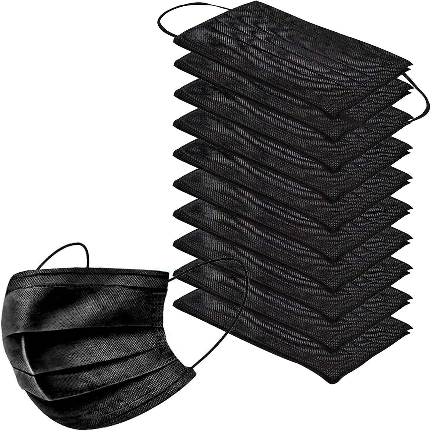 10pcs/Pack Black Disposable Face Masks Breathable Dust Mask Stretchable Elastic Ear Loops (Black)