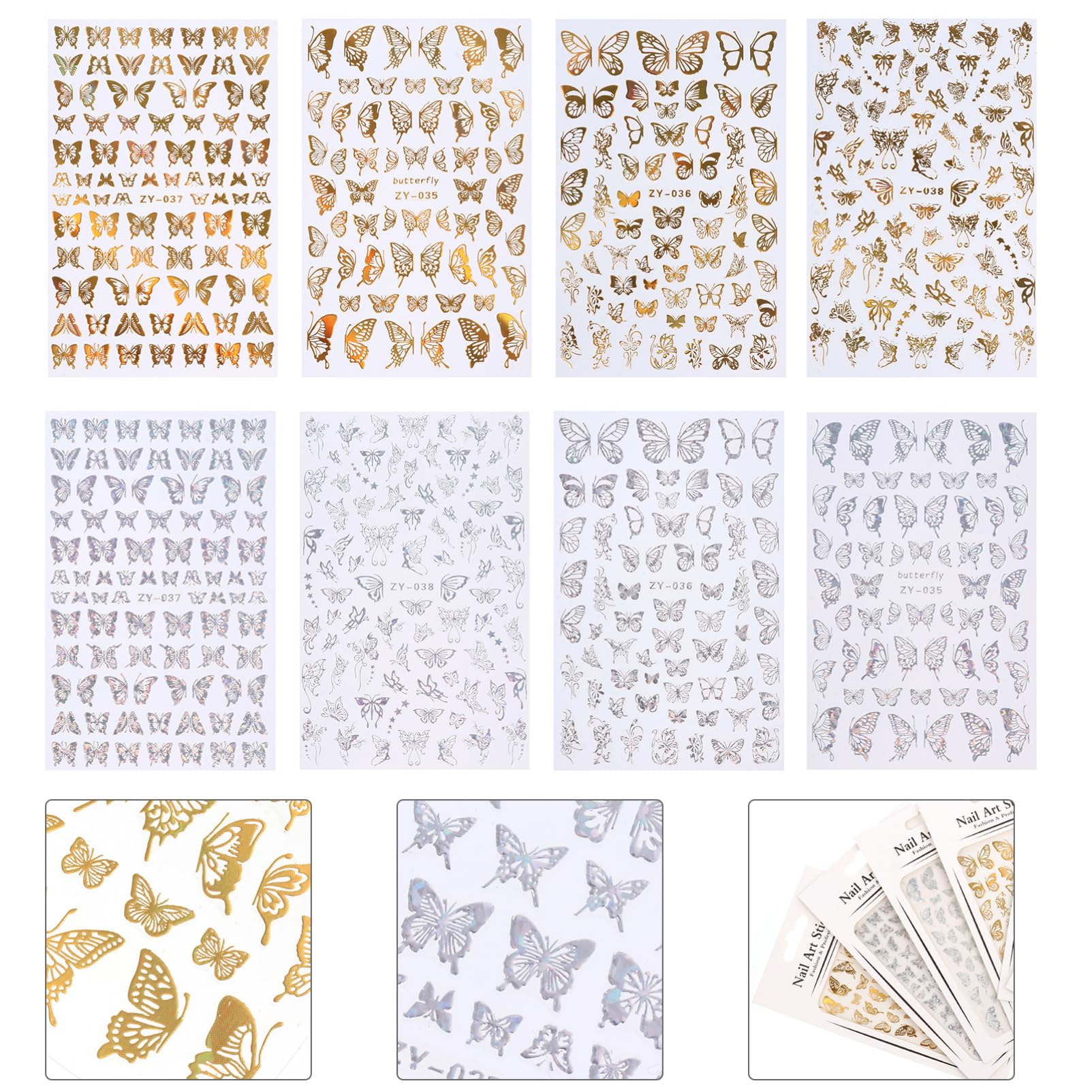 3 Set Adesivi Per Unghie Tema Farfalle Decorazioni Per Manicure Per Nail Art Te Stili Variabili Per Personalizzare Unghie E E Famiglia 8 Fogli*3