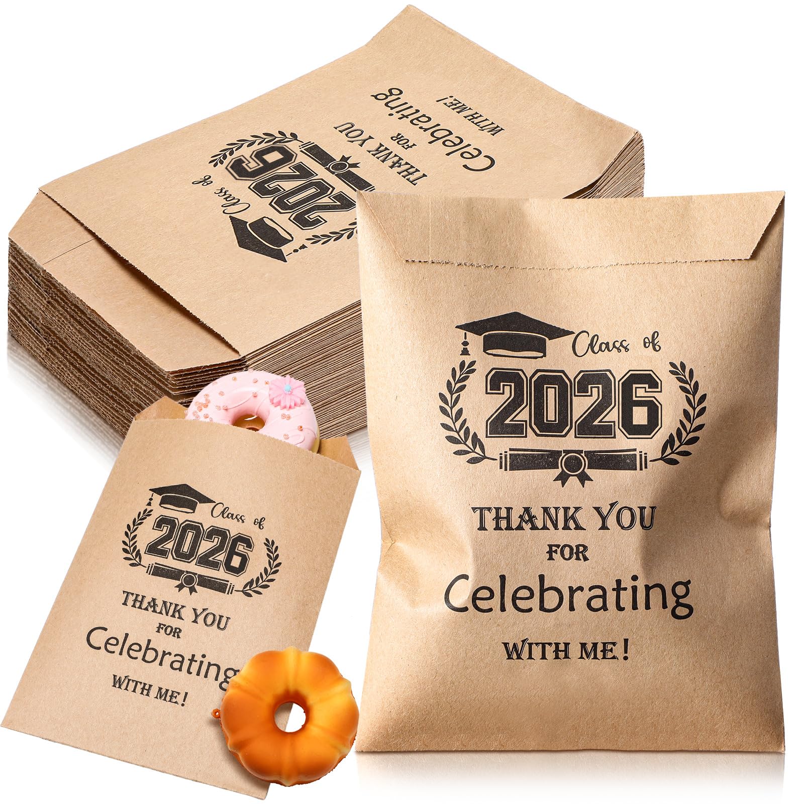 Saypacck 100 Pcs 2026 Graduation Party Favors for Guests Kraft Paper Treat Bags Bulk Graduation Favor Cookie Gift Bags for Snack Candy Cookie(Classic)