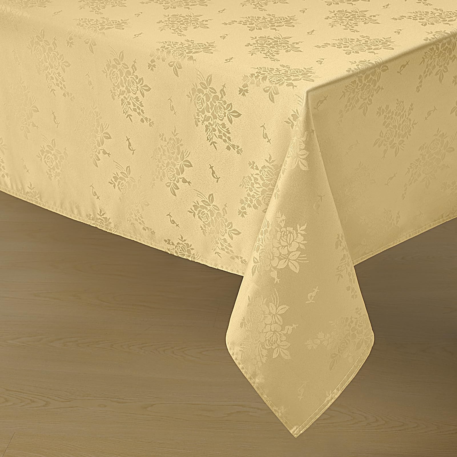 Romanstile Jacquard Rectangle Tablecloth - Gold Waterproof Damask Rose Floral Pattern Decorative Table Cloth, Heavy Weight Fabric Table Cover for Dining/Party/Holiday - 60 x 144 Inch โ image 1